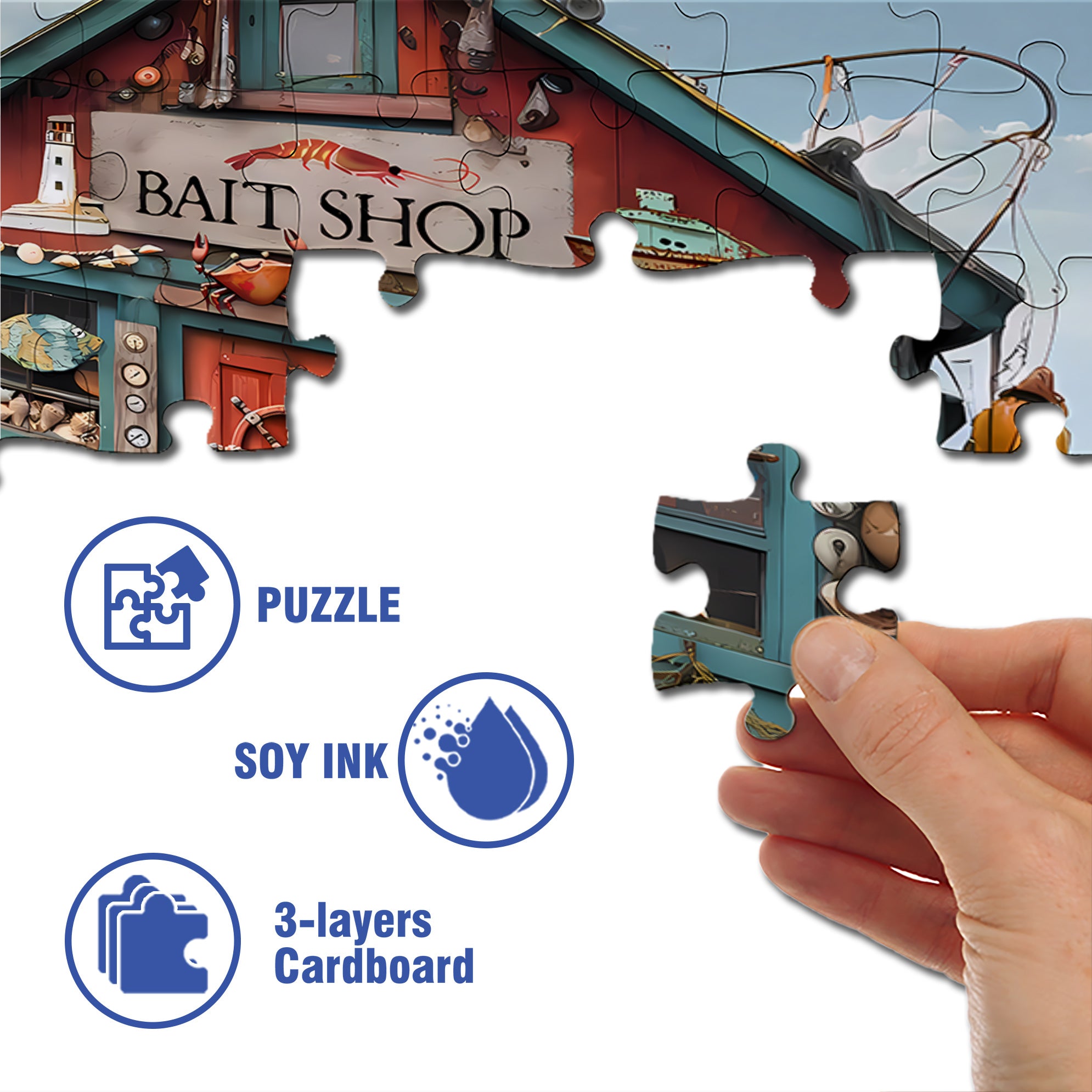 Coastal Bait Shop 500pcs/1000pcs Jigsaw Puzzle, Scratch-Resistant, Interactive Family Game & Brain-Boosting DIY Decor, Perfect for Halloween, Christmas & New Year Gifts, Family Puzzle Game