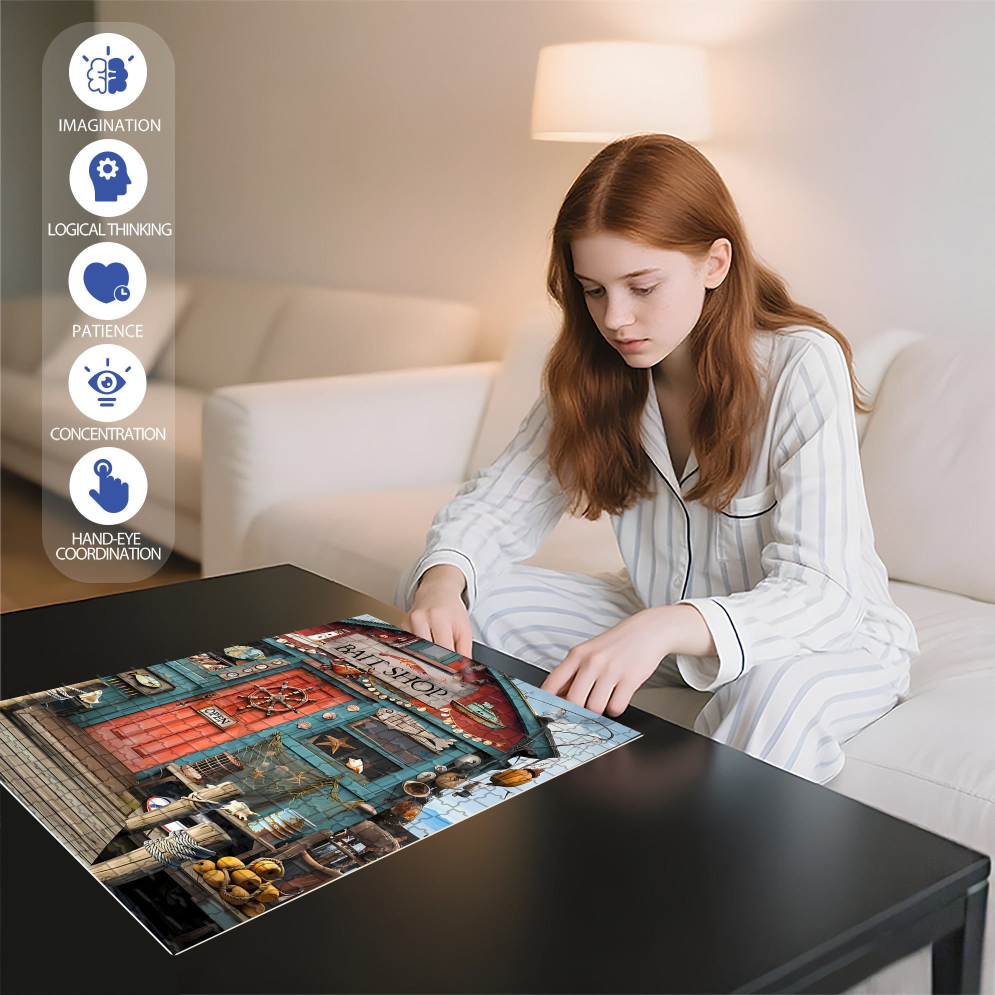 Coastal Bait Shop 500pcs/1000pcs Jigsaw Puzzle, Scratch-Resistant, Interactive Family Game & Brain-Boosting DIY Decor, Perfect for Halloween, Christmas & New Year Gifts, Family Puzzle Game