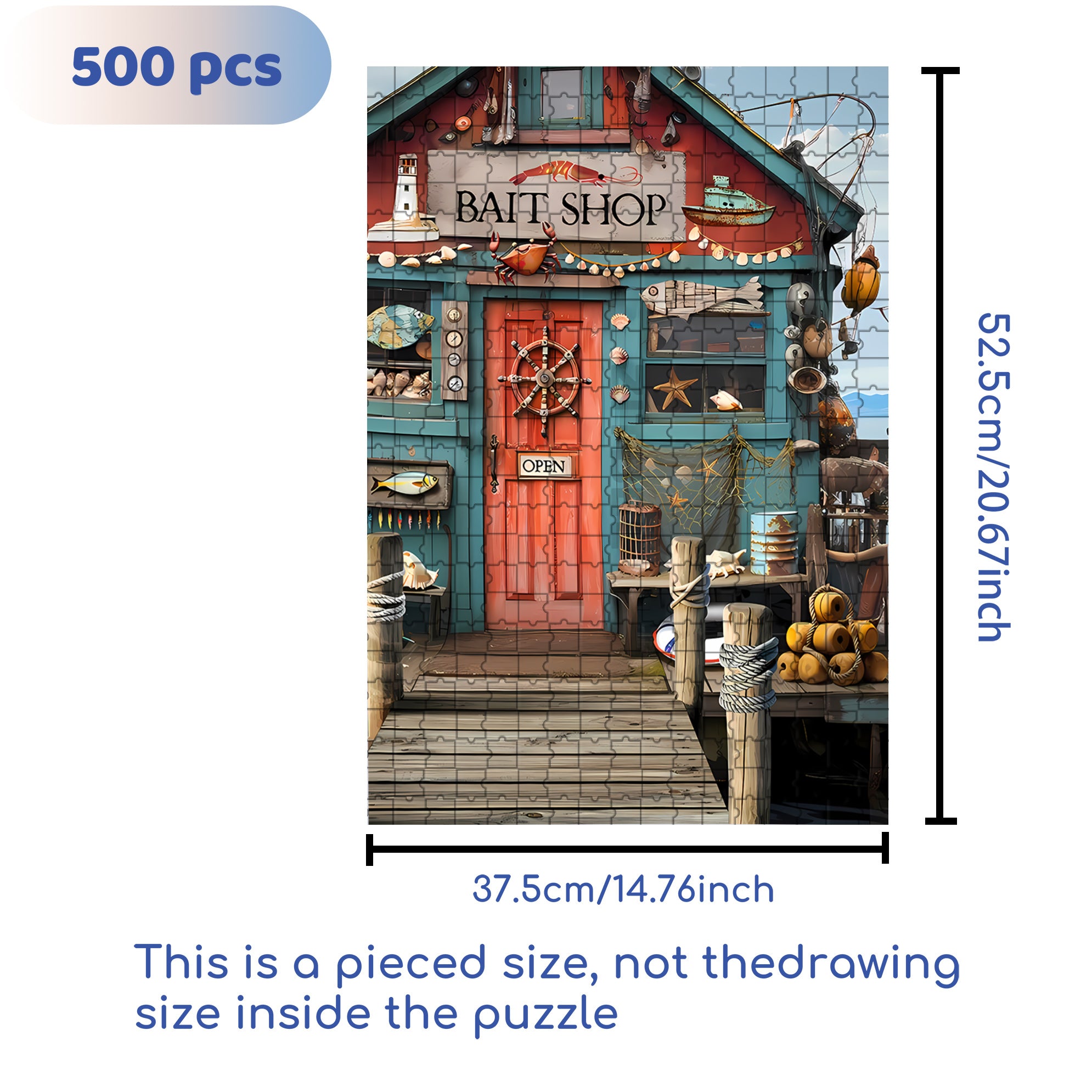 Coastal Bait Shop 500pcs/1000pcs Jigsaw Puzzle, Scratch-Resistant, Interactive Family Game & Brain-Boosting DIY Decor, Perfect for Halloween, Christmas & New Year Gifts, Family Puzzle Game