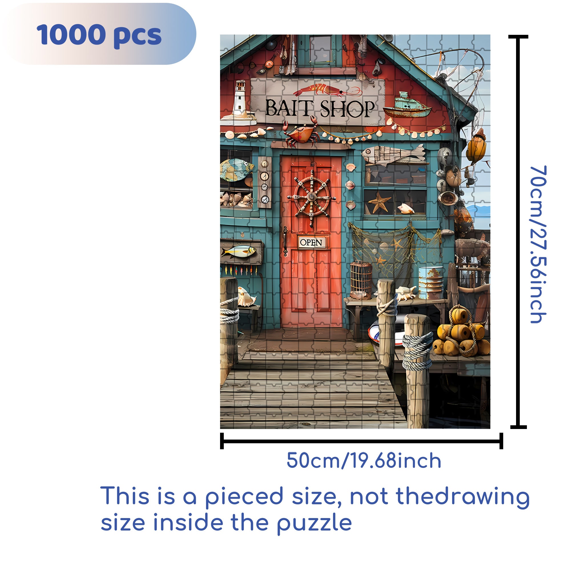 Coastal Bait Shop 500pcs/1000pcs Jigsaw Puzzle, Scratch-Resistant, Interactive Family Game & Brain-Boosting DIY Decor, Perfect for Halloween, Christmas & New Year Gifts, Family Puzzle Game