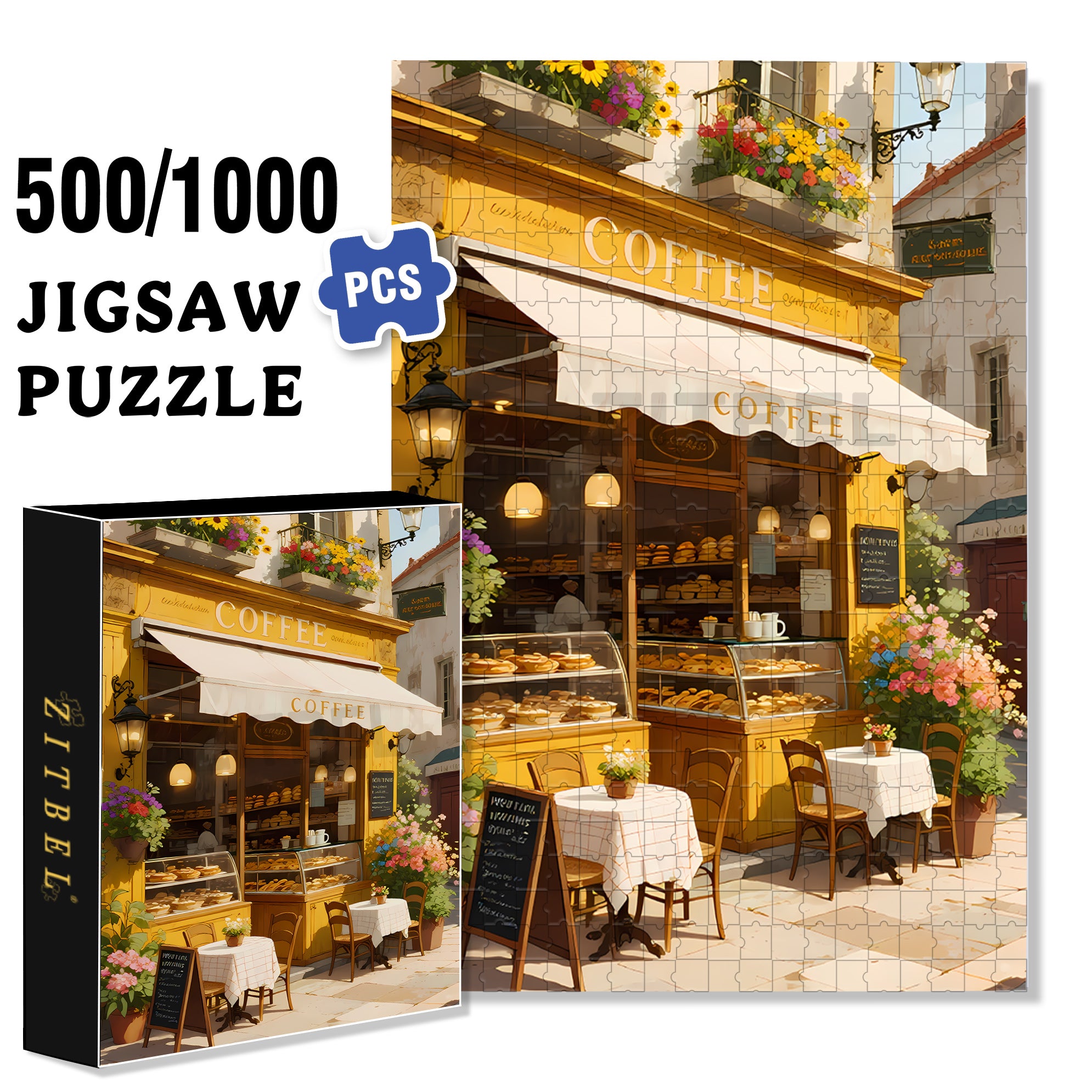 Corner Bakery 500pcs/1000pcs Jigsaw Puzzle, Scratch-Resistant, Interactive Family Game & Brain-Boosting DIY Decor, Perfect for Halloween, Christmas & New Year Gifts, Family Puzzle Game