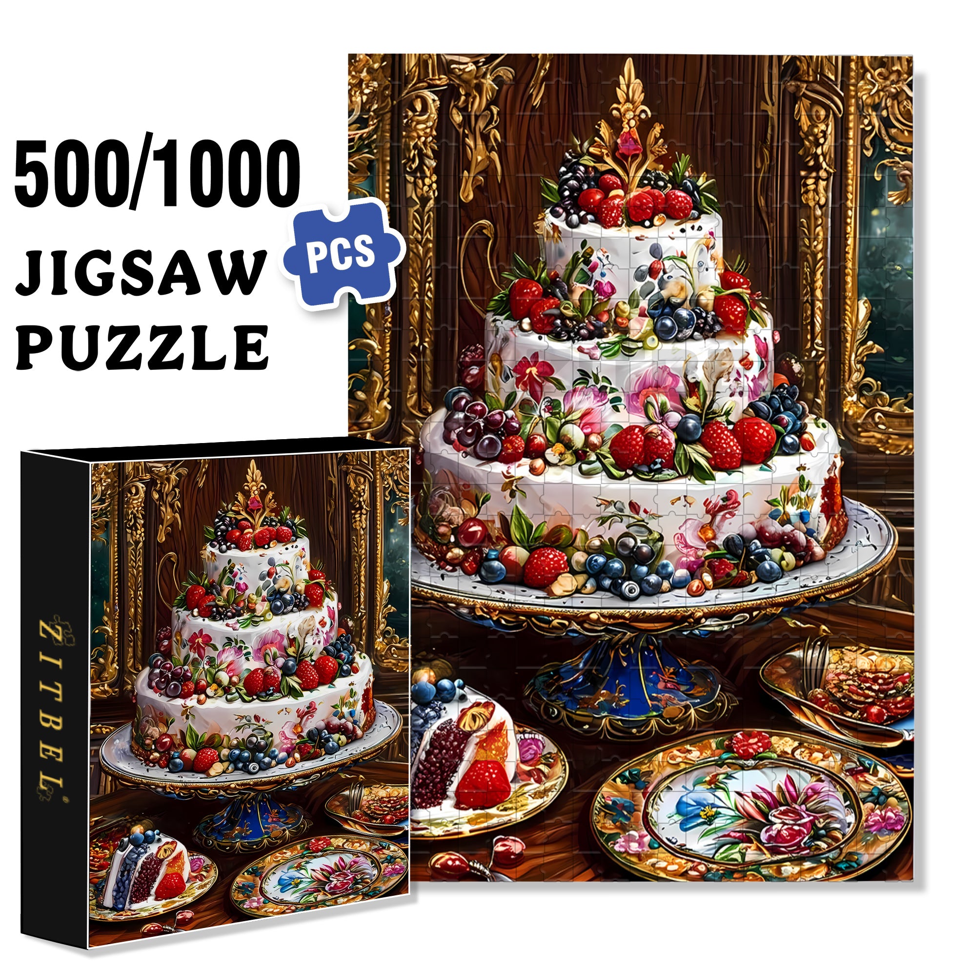 Cream Cake 500pcs/1000pcs Jigsaw Puzzle, Scratch-Resistant, Interactive Family Game & Brain-Boosting DIY Decor, Perfect for Halloween, Christmas & New Year Gifts, Family Puzzle Game