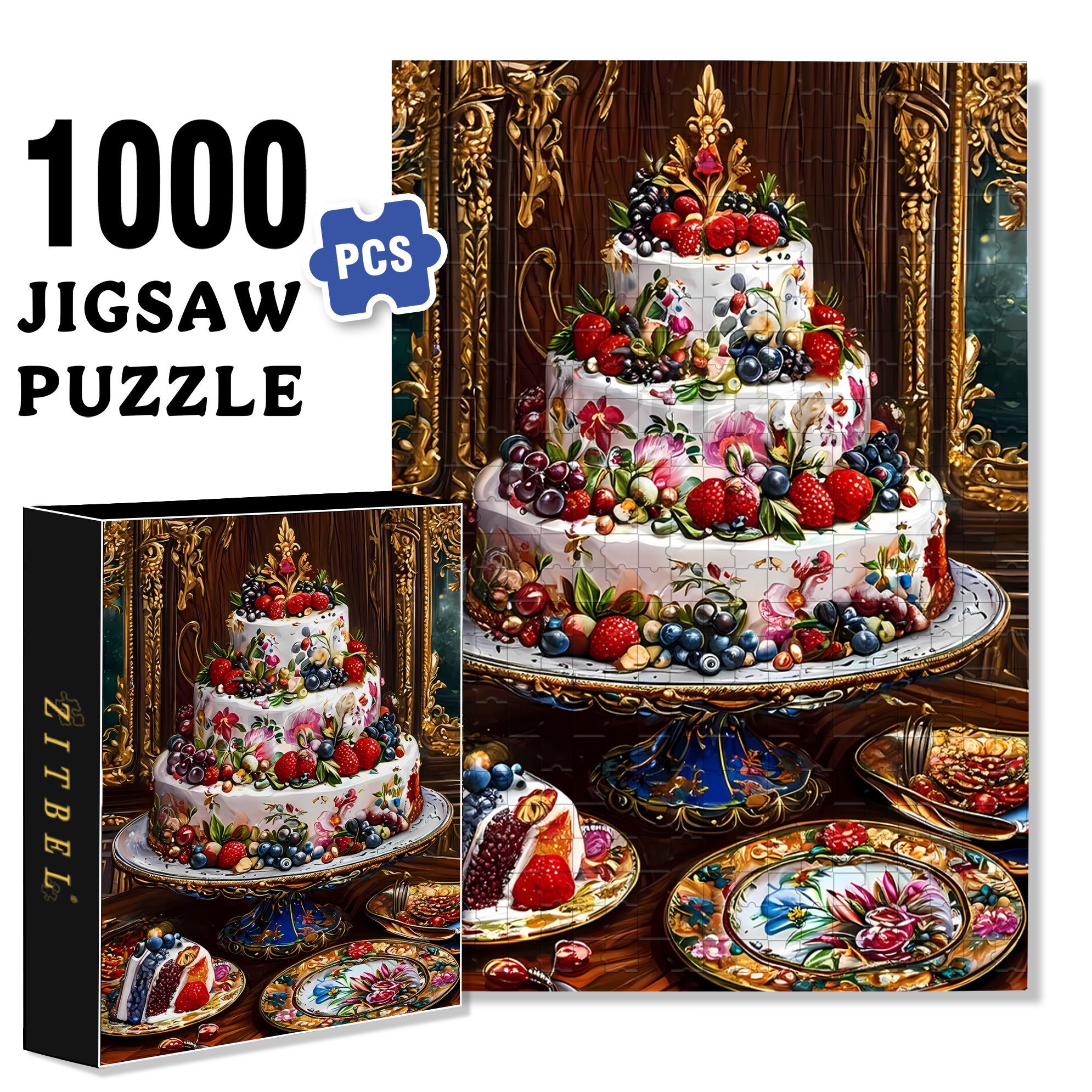 Cream Cake 500pcs/1000pcs Jigsaw Puzzle, Scratch-Resistant, Interactive Family Game & Brain-Boosting DIY Decor, Perfect for Halloween, Christmas & New Year Gifts, Family Puzzle Game