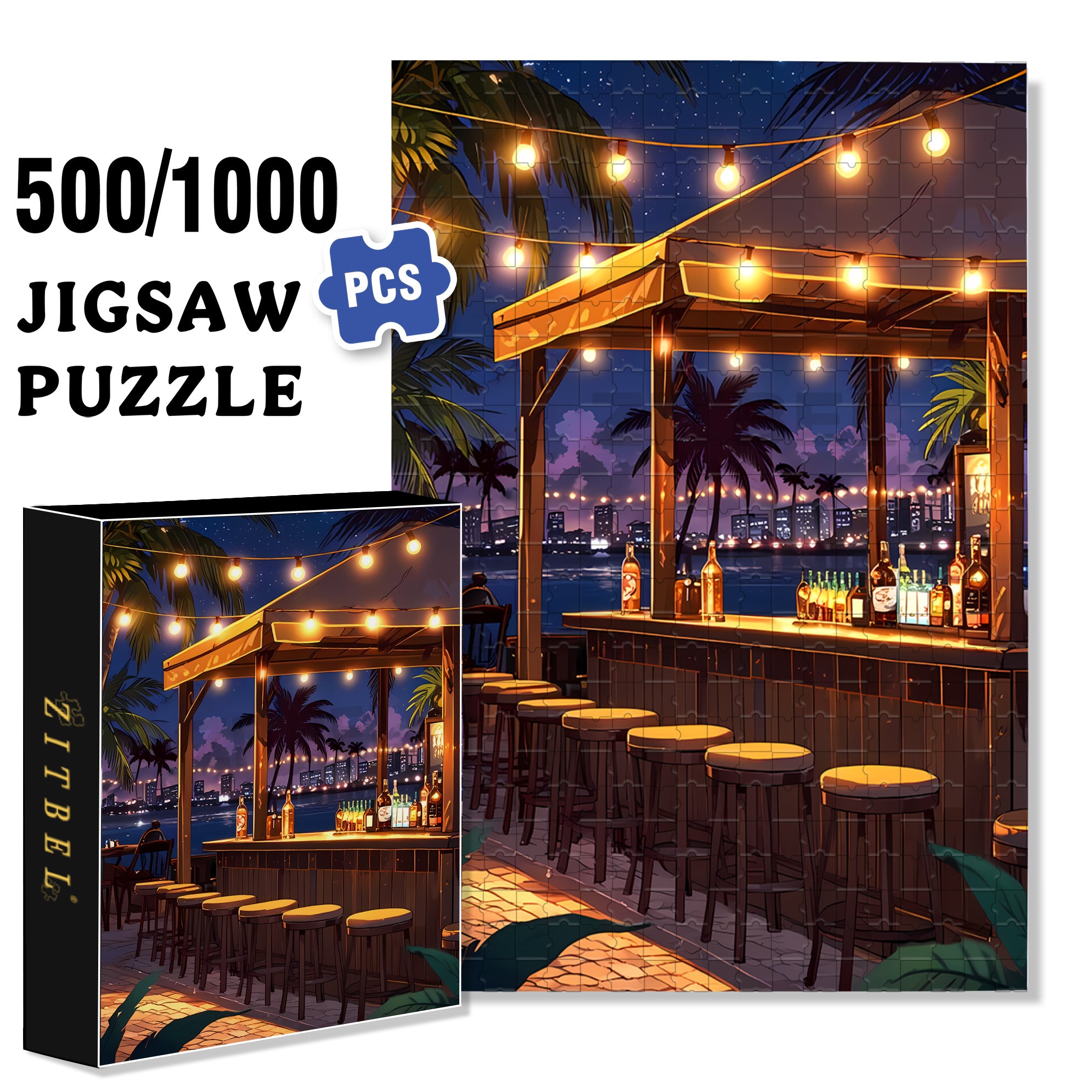 Drink Night Brasil 500pcs/1000pcs Jigsaw Puzzle, Scratch-Resistant, Interactive Family Game & Brain-Boosting DIY Decor, Perfect for Halloween, Christmas & New Year Gifts, Family Puzzle Game