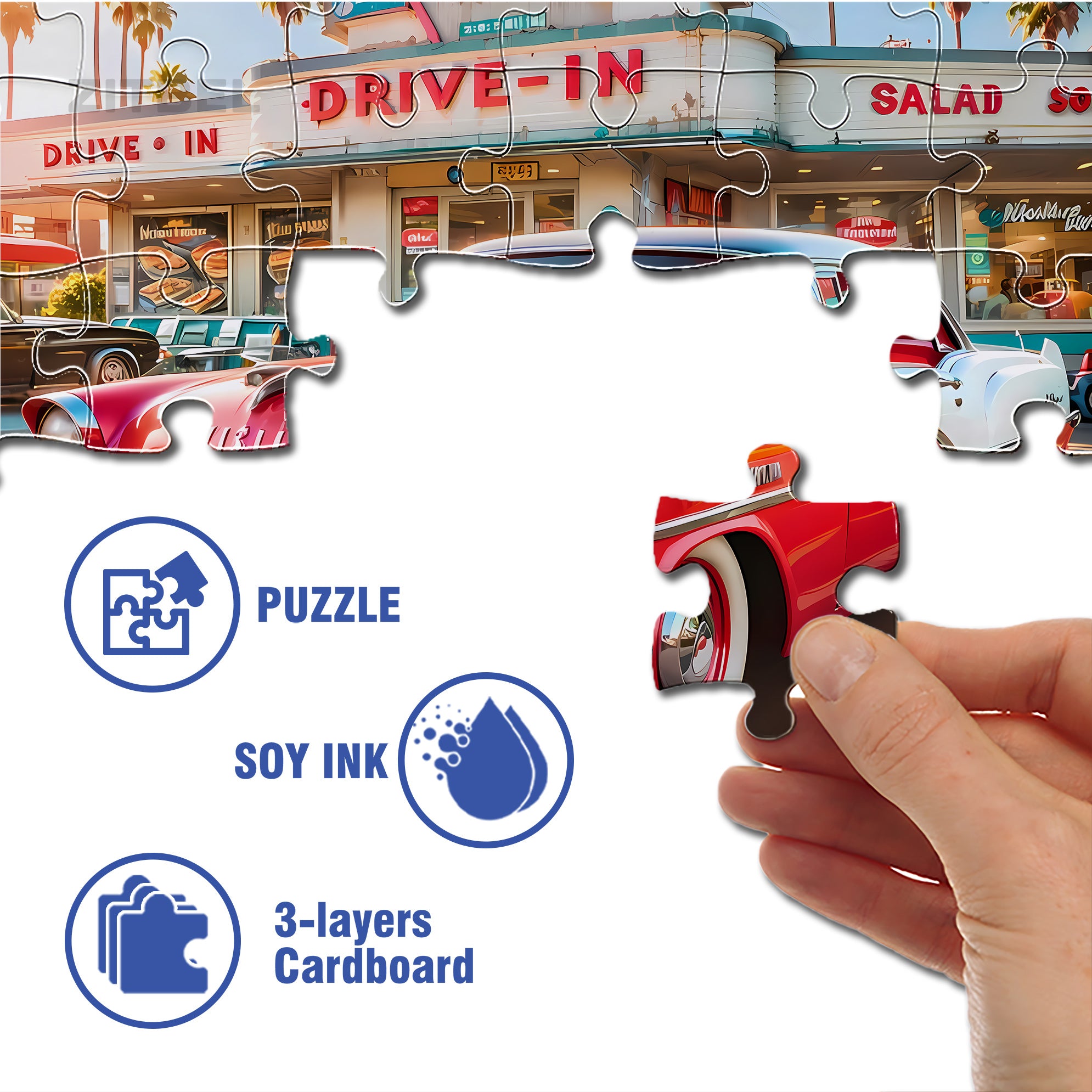 Drive In 500pcs/1000pcs Jigsaw Puzzle, Scratch-Resistant, Interactive Family Game & Brain-Boosting DIY Decor, Perfect for Halloween, Christmas & New Year Gifts, Family Puzzle Game