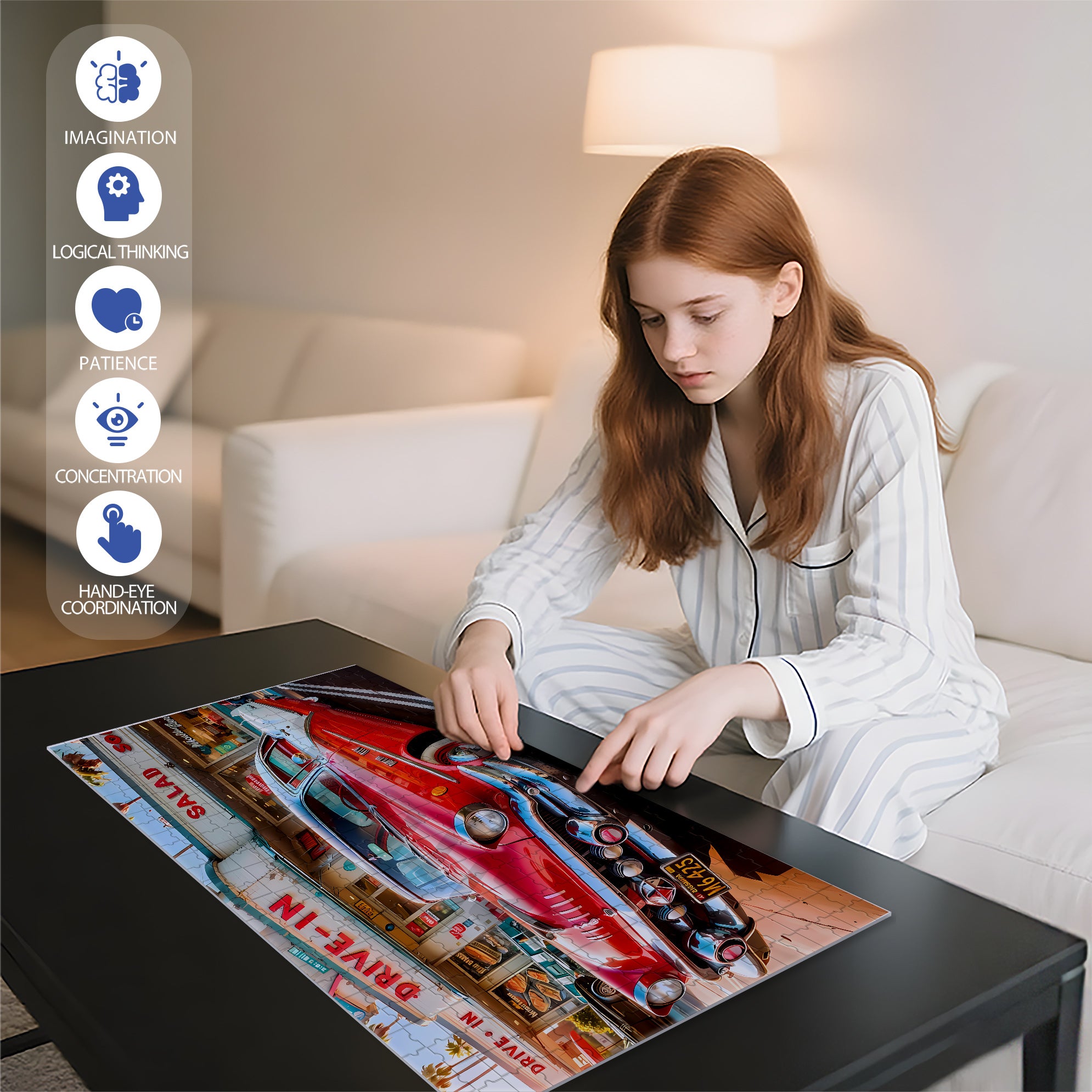 Drive In 500pcs/1000pcs Jigsaw Puzzle, Scratch-Resistant, Interactive Family Game & Brain-Boosting DIY Decor, Perfect for Halloween, Christmas & New Year Gifts, Family Puzzle Game