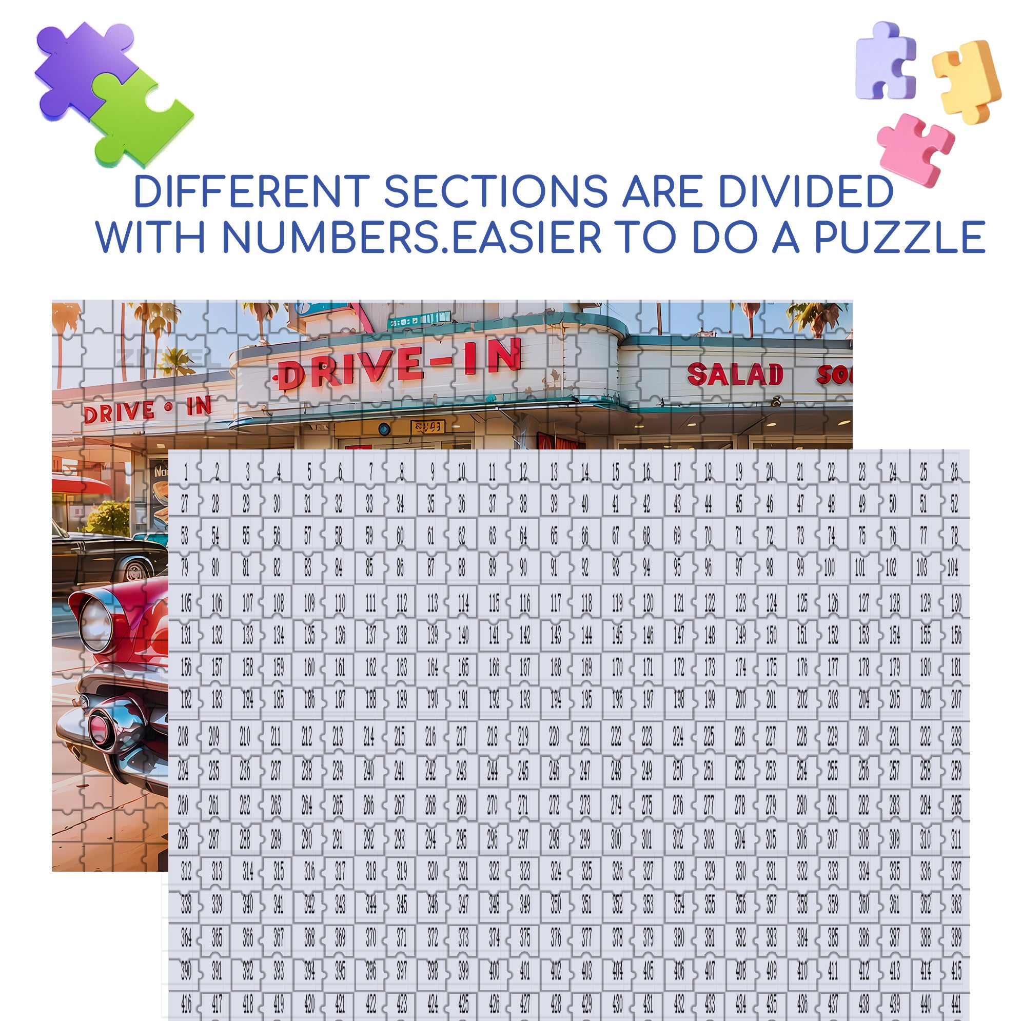 Drive In 500pcs/1000pcs Jigsaw Puzzle, Scratch-Resistant, Interactive Family Game & Brain-Boosting DIY Decor, Perfect for Halloween, Christmas & New Year Gifts, Family Puzzle Game