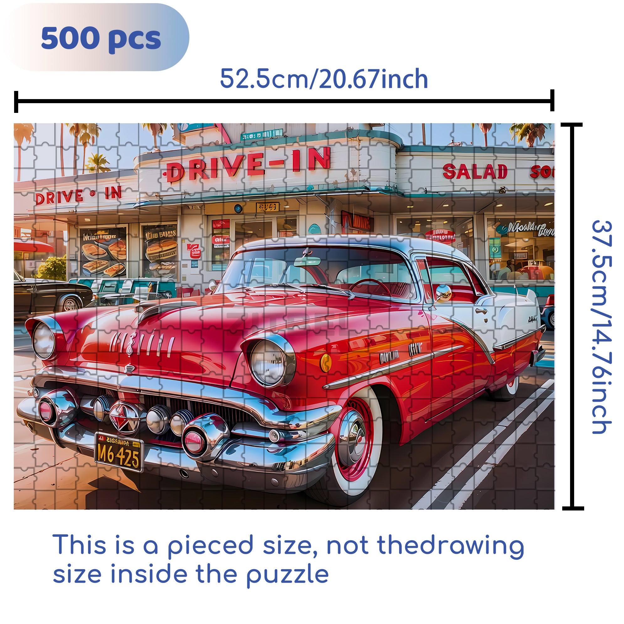Drive In 500pcs/1000pcs Jigsaw Puzzle, Scratch-Resistant, Interactive Family Game & Brain-Boosting DIY Decor, Perfect for Halloween, Christmas & New Year Gifts, Family Puzzle Game