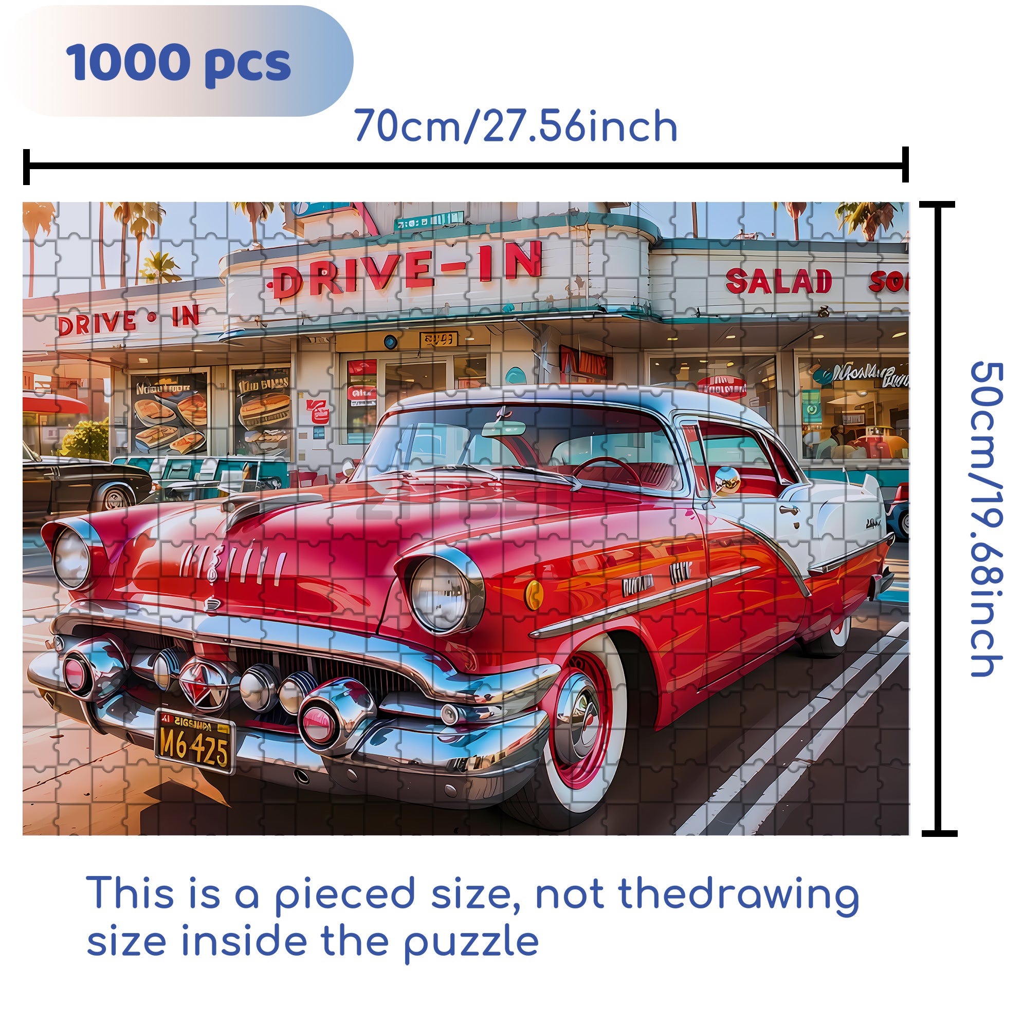 Drive In 500pcs/1000pcs Jigsaw Puzzle, Scratch-Resistant, Interactive Family Game & Brain-Boosting DIY Decor, Perfect for Halloween, Christmas & New Year Gifts, Family Puzzle Game