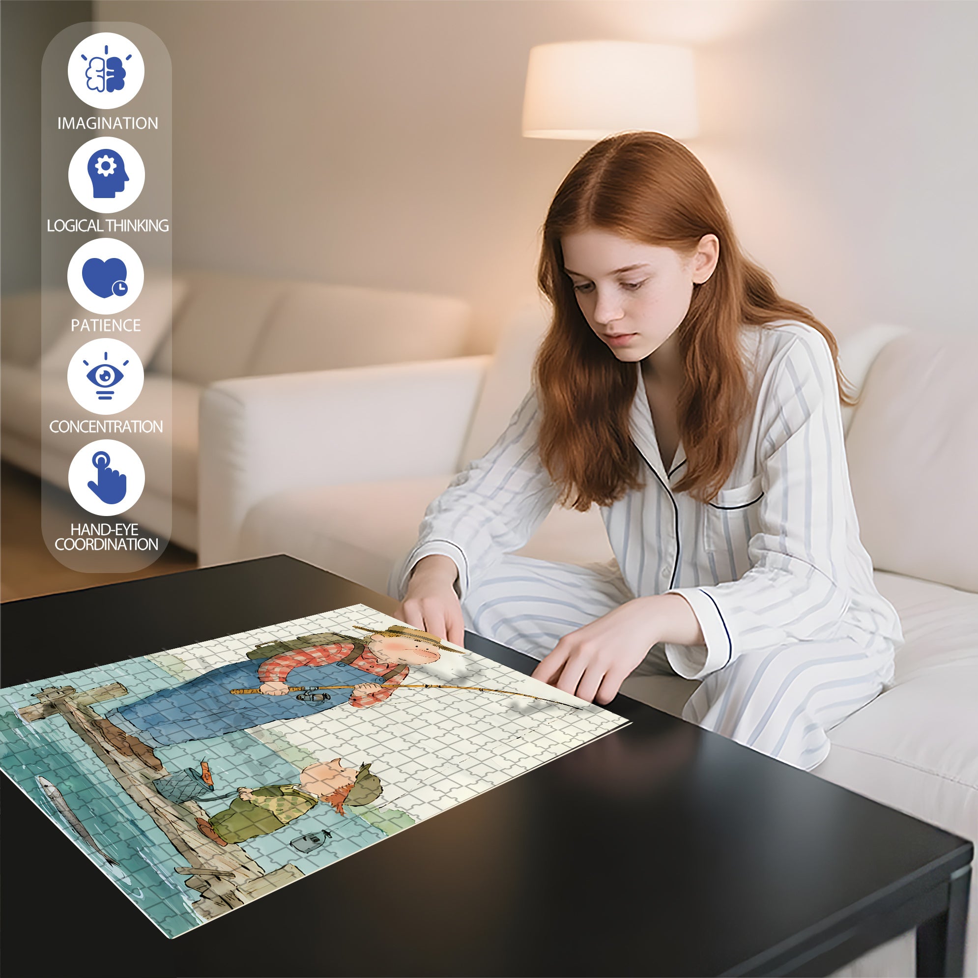 Fishing with Dad 500pcs/1000pcs Jigsaw Puzzle, Scratch-Resistant, Interactive Family Game & Brain-Boosting DIY Decor, Perfect for Halloween, Christmas & New Year Gifts, Family Puzzle Game