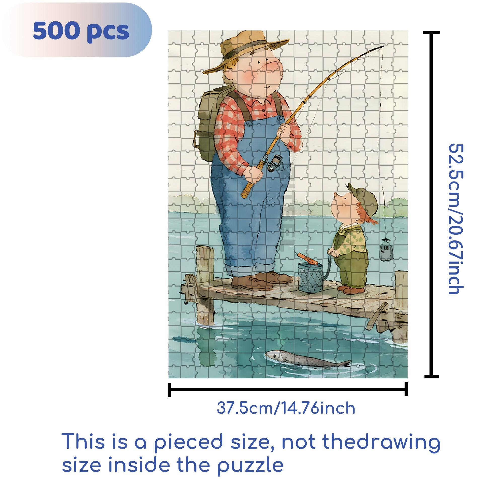 Fishing with Dad 500pcs/1000pcs Jigsaw Puzzle, Scratch-Resistant, Interactive Family Game & Brain-Boosting DIY Decor, Perfect for Halloween, Christmas & New Year Gifts, Family Puzzle Game