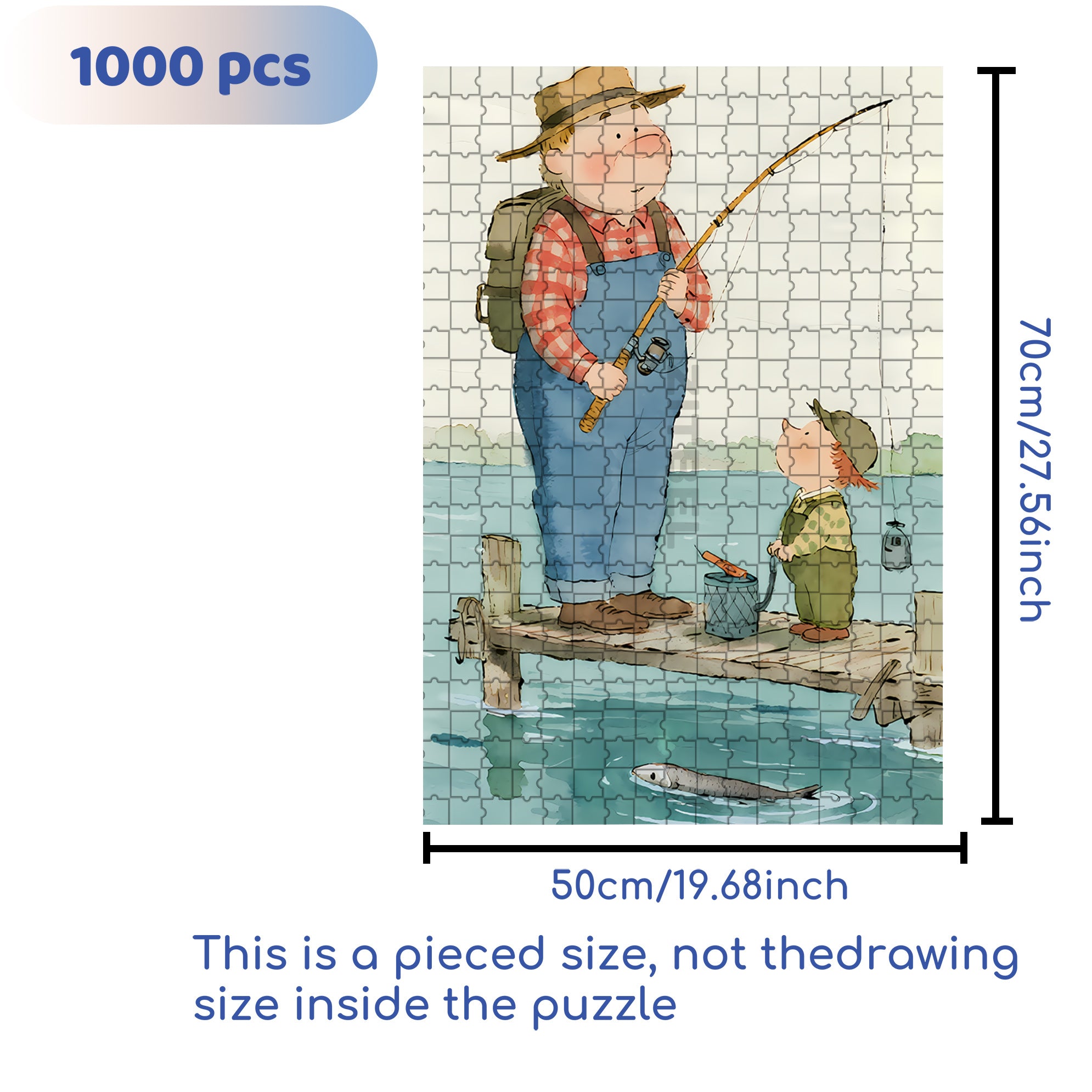 Fishing with Dad 500pcs/1000pcs Jigsaw Puzzle, Scratch-Resistant, Interactive Family Game & Brain-Boosting DIY Decor, Perfect for Halloween, Christmas & New Year Gifts, Family Puzzle Game