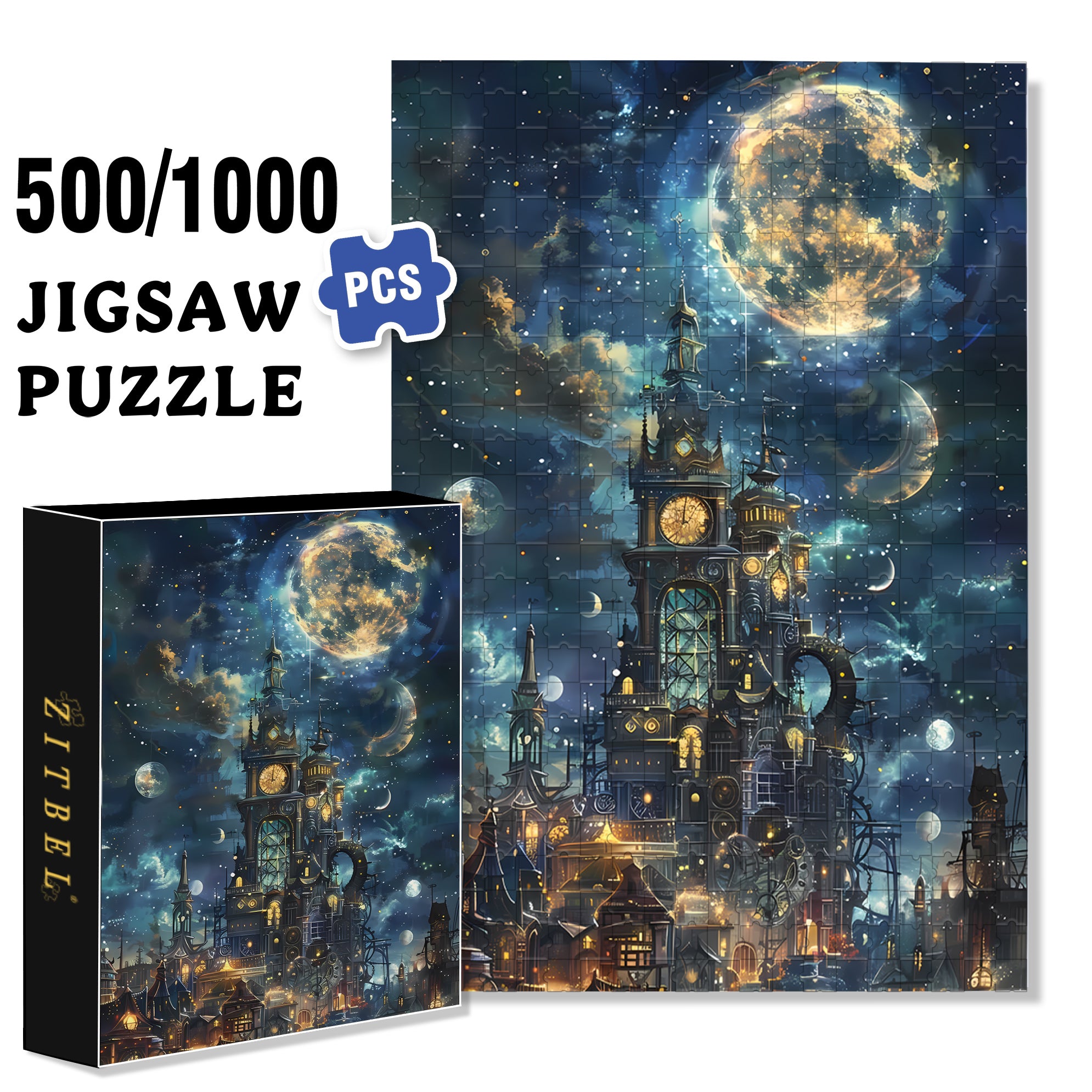 Full Moon 500pcs/1000pcs Jigsaw Puzzle, Scratch-Resistant, Interactive Family Game & Brain-Boosting DIY Decor, Perfect for Halloween, Christmas & New Year Gifts, Family Puzzle Game