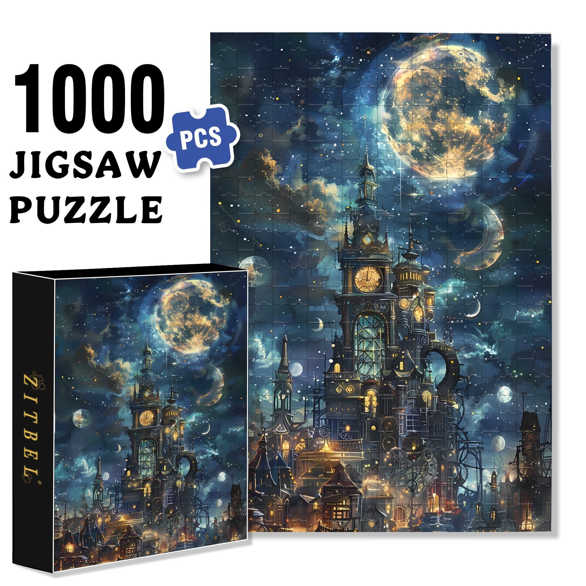Full Moon 500pcs/1000pcs Jigsaw Puzzle, Scratch-Resistant, Interactive Family Game & Brain-Boosting DIY Decor, Perfect for Halloween, Christmas & New Year Gifts, Family Puzzle Game