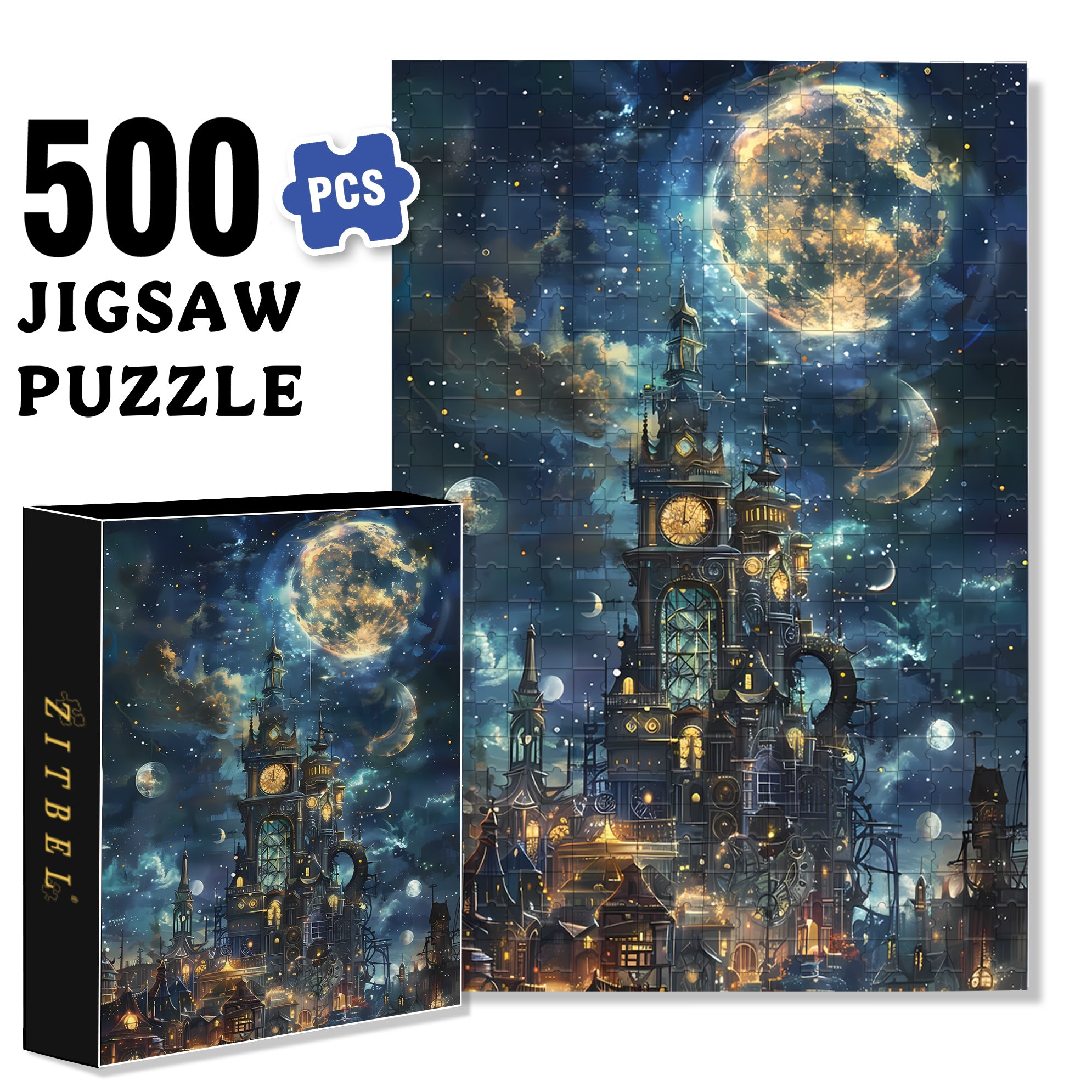 Full Moon 500pcs/1000pcs Jigsaw Puzzle, Scratch-Resistant, Interactive Family Game & Brain-Boosting DIY Decor, Perfect for Halloween, Christmas & New Year Gifts, Family Puzzle Game