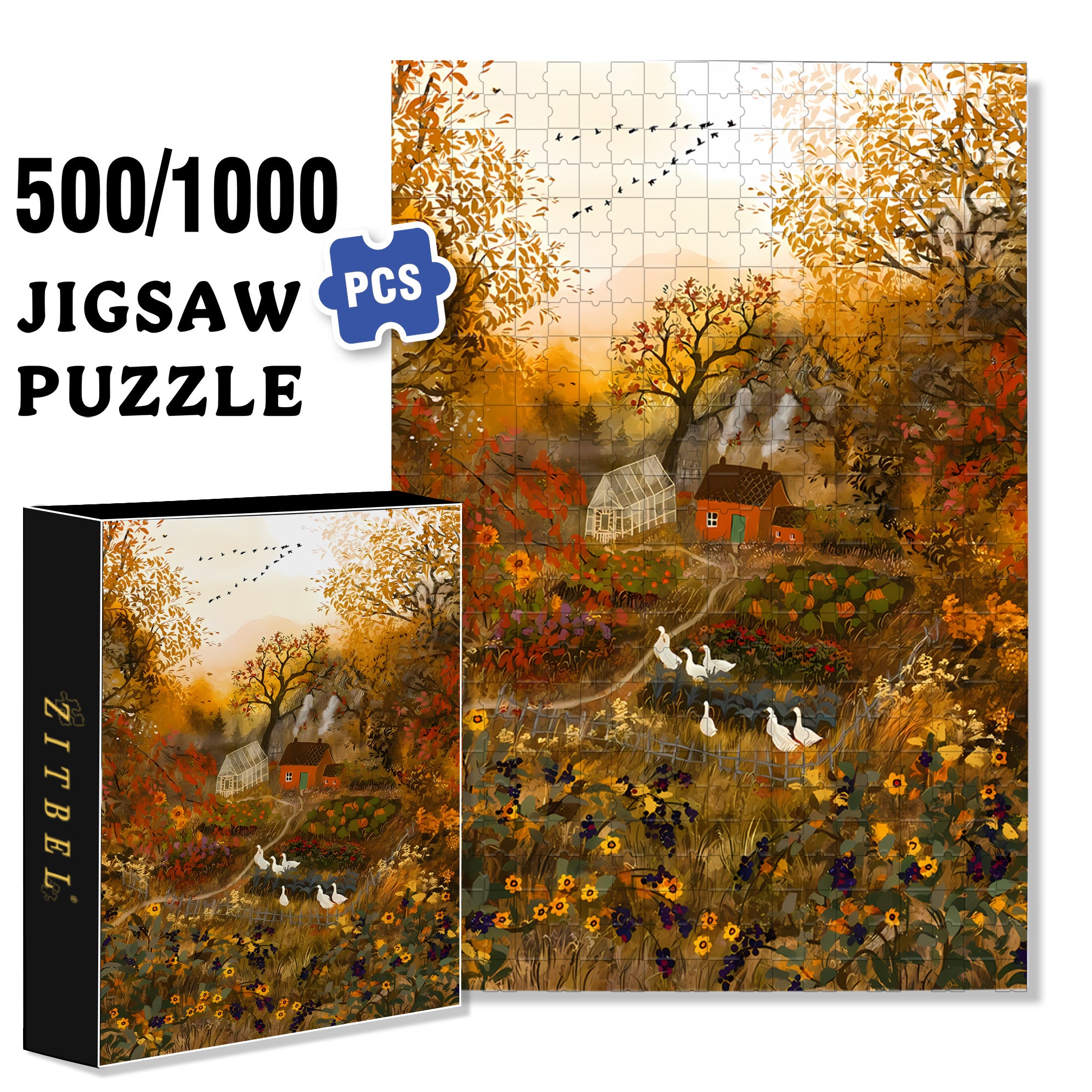 Idyllic Scenery 500pcs/1000pcs Jigsaw Puzzle, Scratch-Resistant, Interactive Family Game & Brain-Boosting DIY Decor, Perfect for Halloween, Christmas & New Year Gifts, Family Puzzle Game
