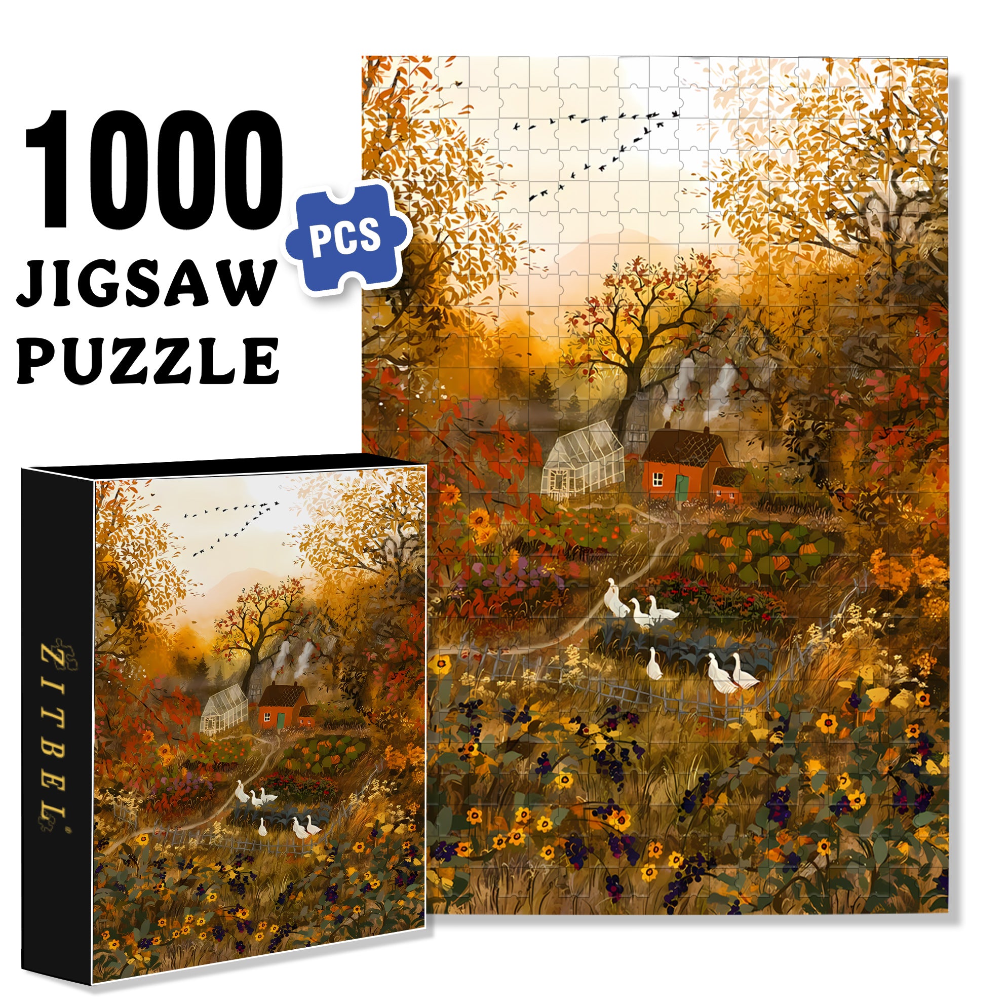 Idyllic Scenery 500pcs/1000pcs Jigsaw Puzzle, Scratch-Resistant, Interactive Family Game & Brain-Boosting DIY Decor, Perfect for Halloween, Christmas & New Year Gifts, Family Puzzle Game
