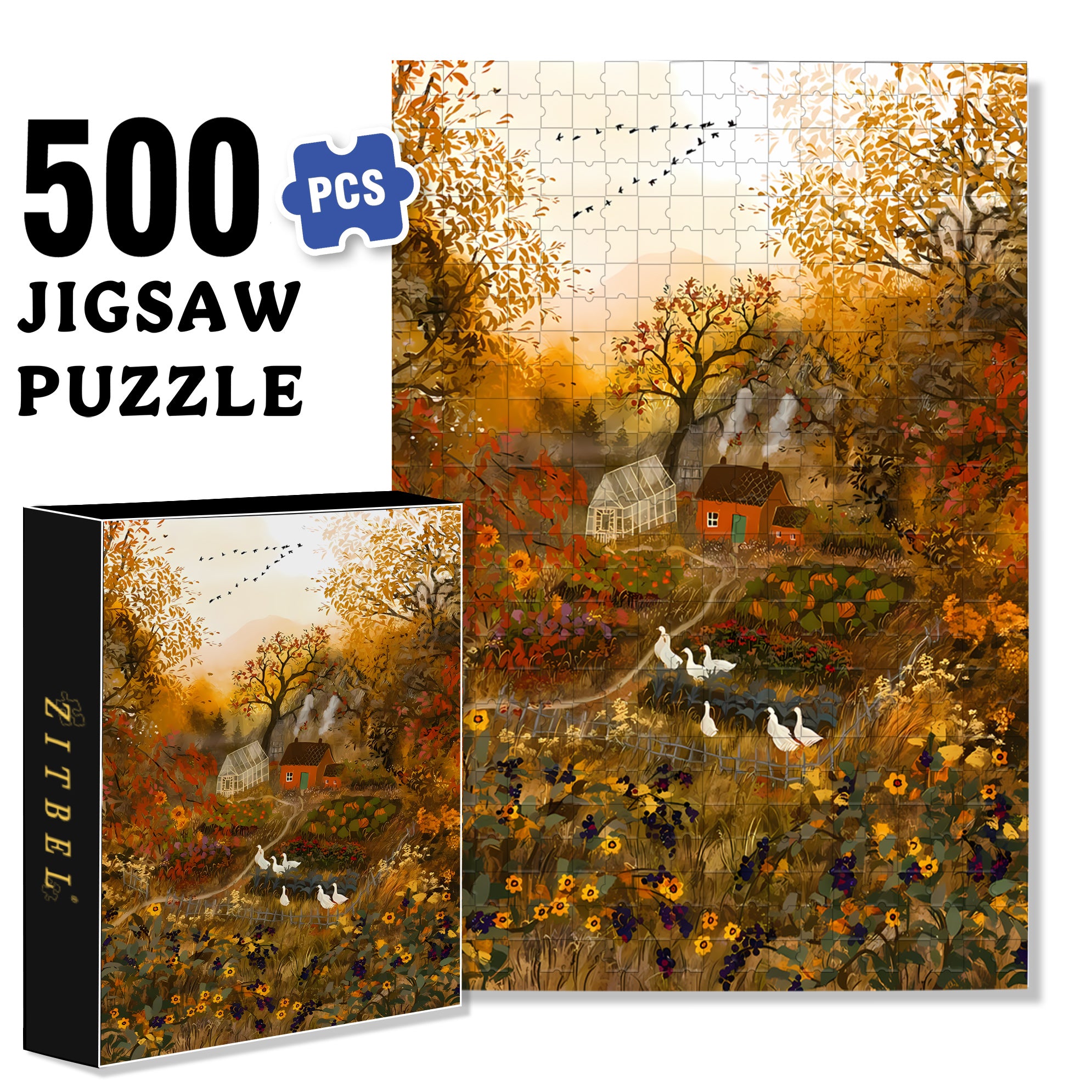 Idyllic Scenery 500pcs/1000pcs Jigsaw Puzzle, Scratch-Resistant, Interactive Family Game & Brain-Boosting DIY Decor, Perfect for Halloween, Christmas & New Year Gifts, Family Puzzle Game
