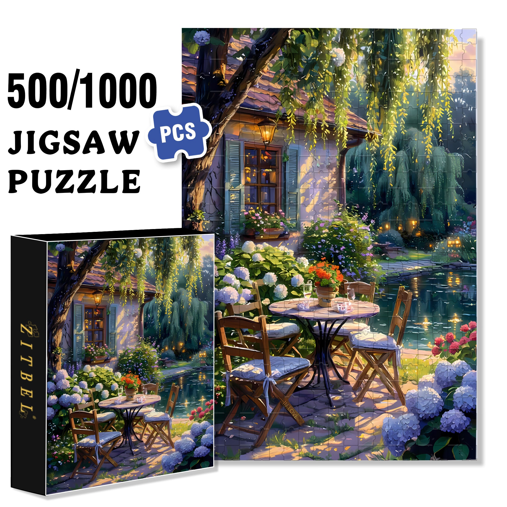Lakeside 500pcs/1000pcs Jigsaw Puzzle, Scratch-Resistant, Interactive Family Game & Brain-Boosting DIY Decor, Perfect for Halloween, Christmas & New Year Gifts, Family Puzzle Game