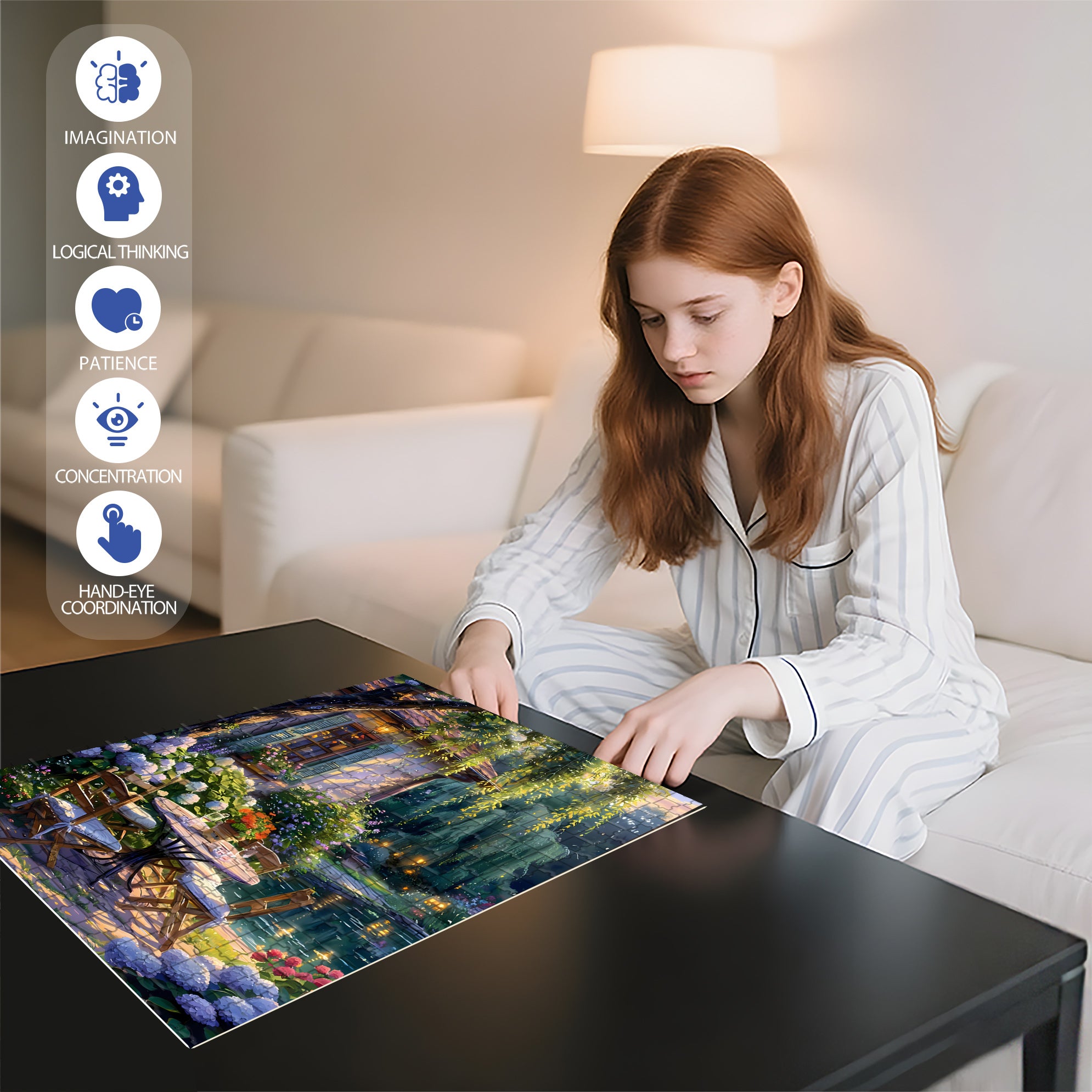 Lakeside 500pcs/1000pcs Jigsaw Puzzle, Scratch-Resistant, Interactive Family Game & Brain-Boosting DIY Decor, Perfect for Halloween, Christmas & New Year Gifts, Family Puzzle Game