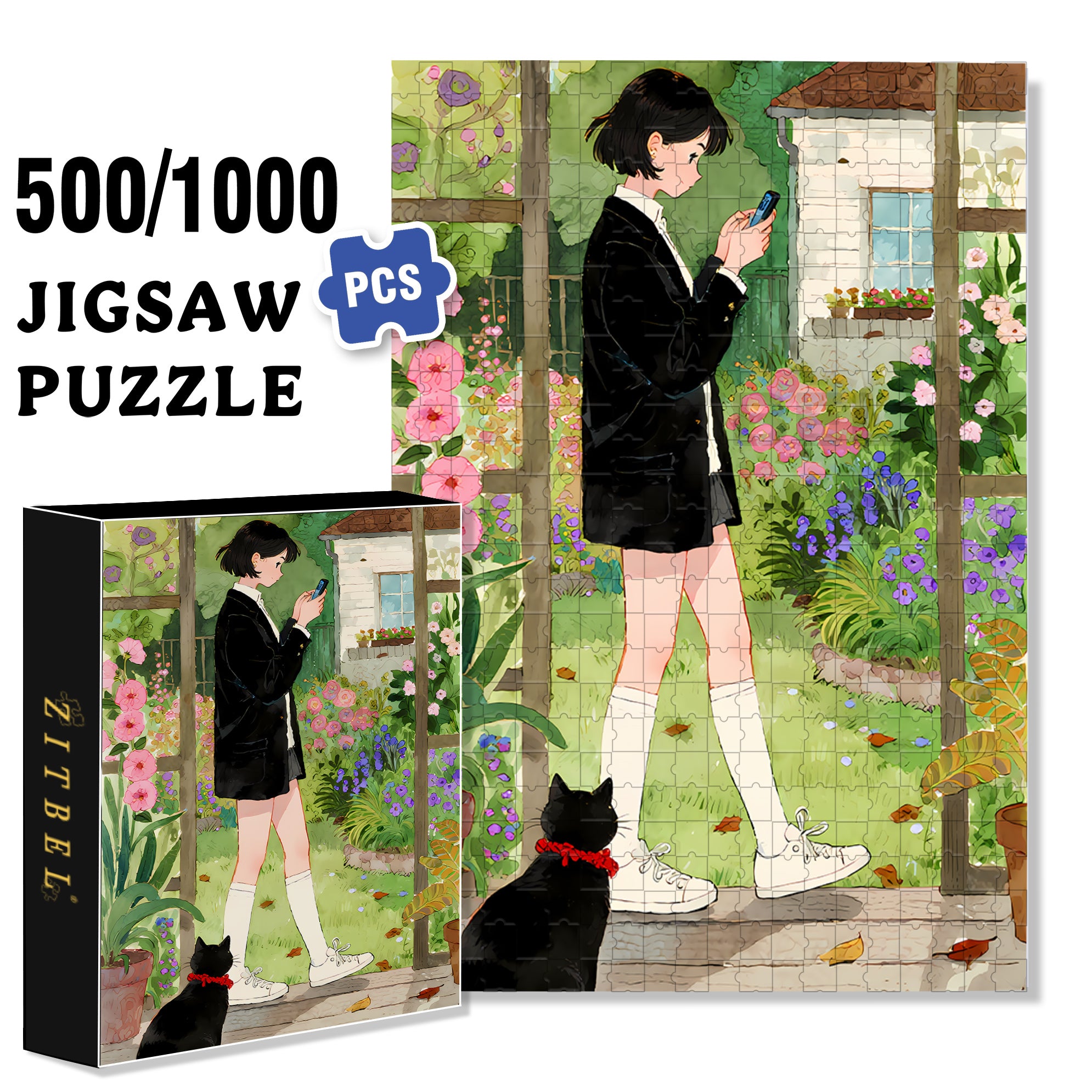 Literary Girl 500pcs/1000pcs Jigsaw Puzzle, Scratch-Resistant, Interactive Family Game & Brain-Boosting DIY Decor, Perfect for Halloween, Christmas & New Year Gifts, Family Puzzle Game