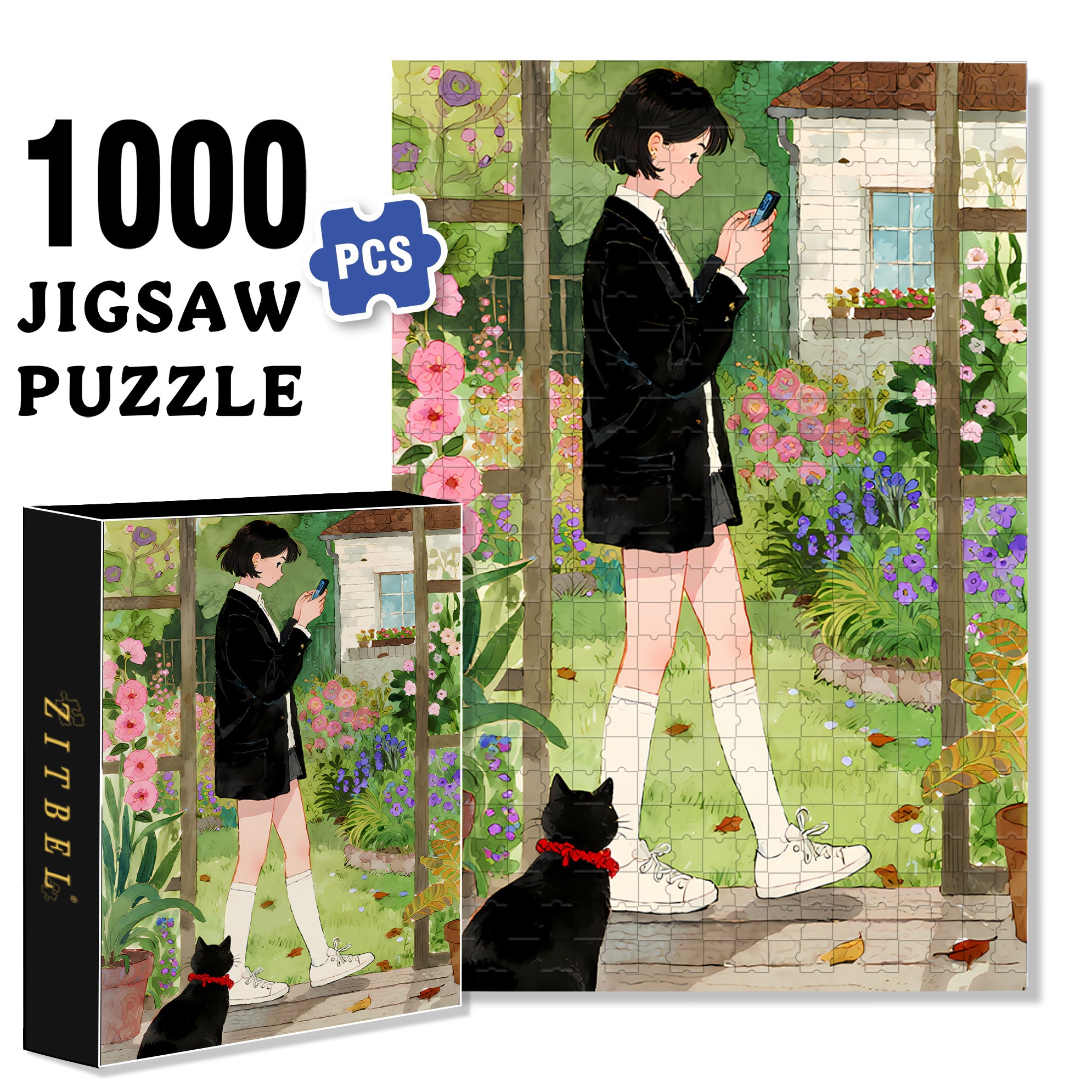 Literary Girl 500pcs/1000pcs Jigsaw Puzzle, Scratch-Resistant, Interactive Family Game & Brain-Boosting DIY Decor, Perfect for Halloween, Christmas & New Year Gifts, Family Puzzle Game