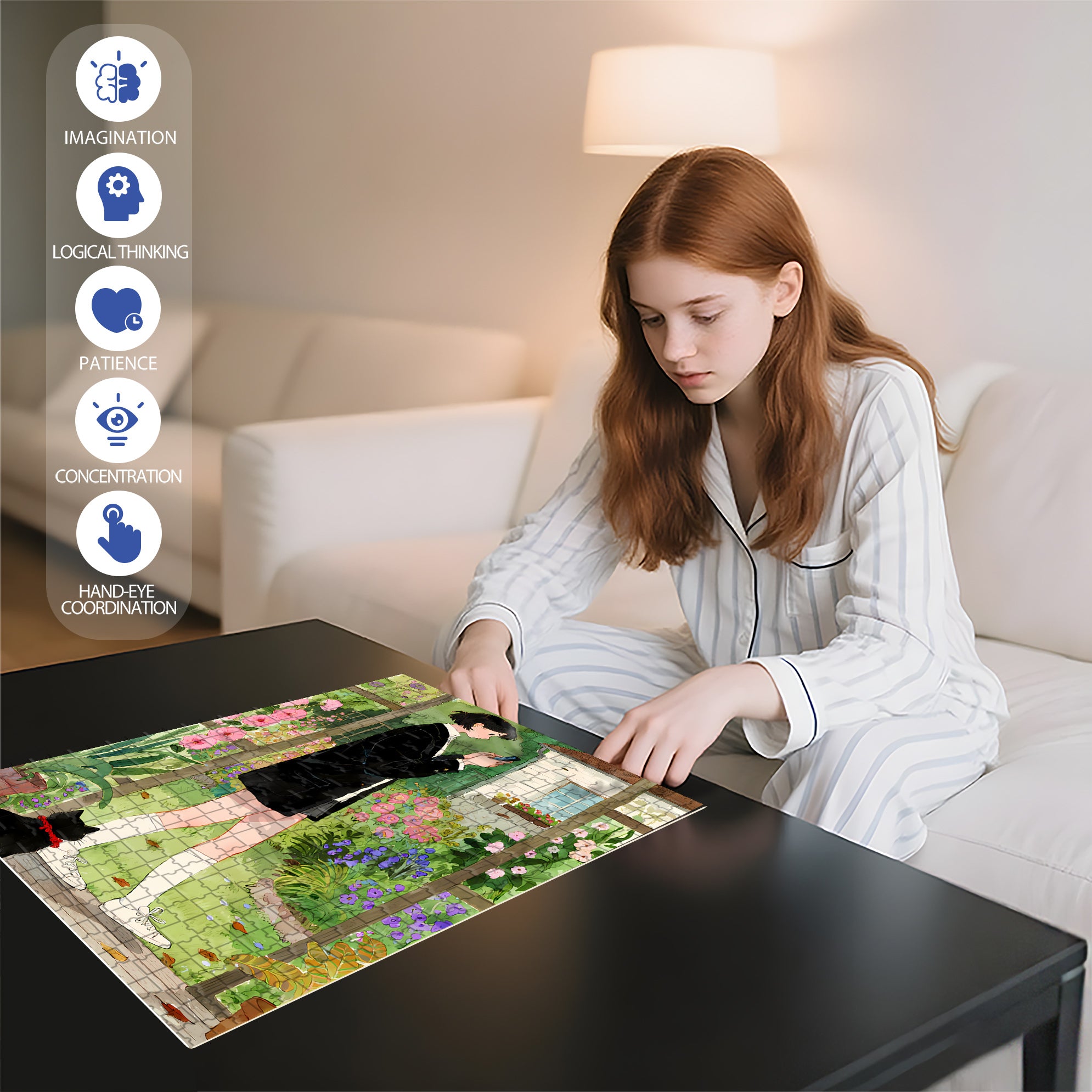 Literary Girl 500pcs/1000pcs Jigsaw Puzzle, Scratch-Resistant, Interactive Family Game & Brain-Boosting DIY Decor, Perfect for Halloween, Christmas & New Year Gifts, Family Puzzle Game