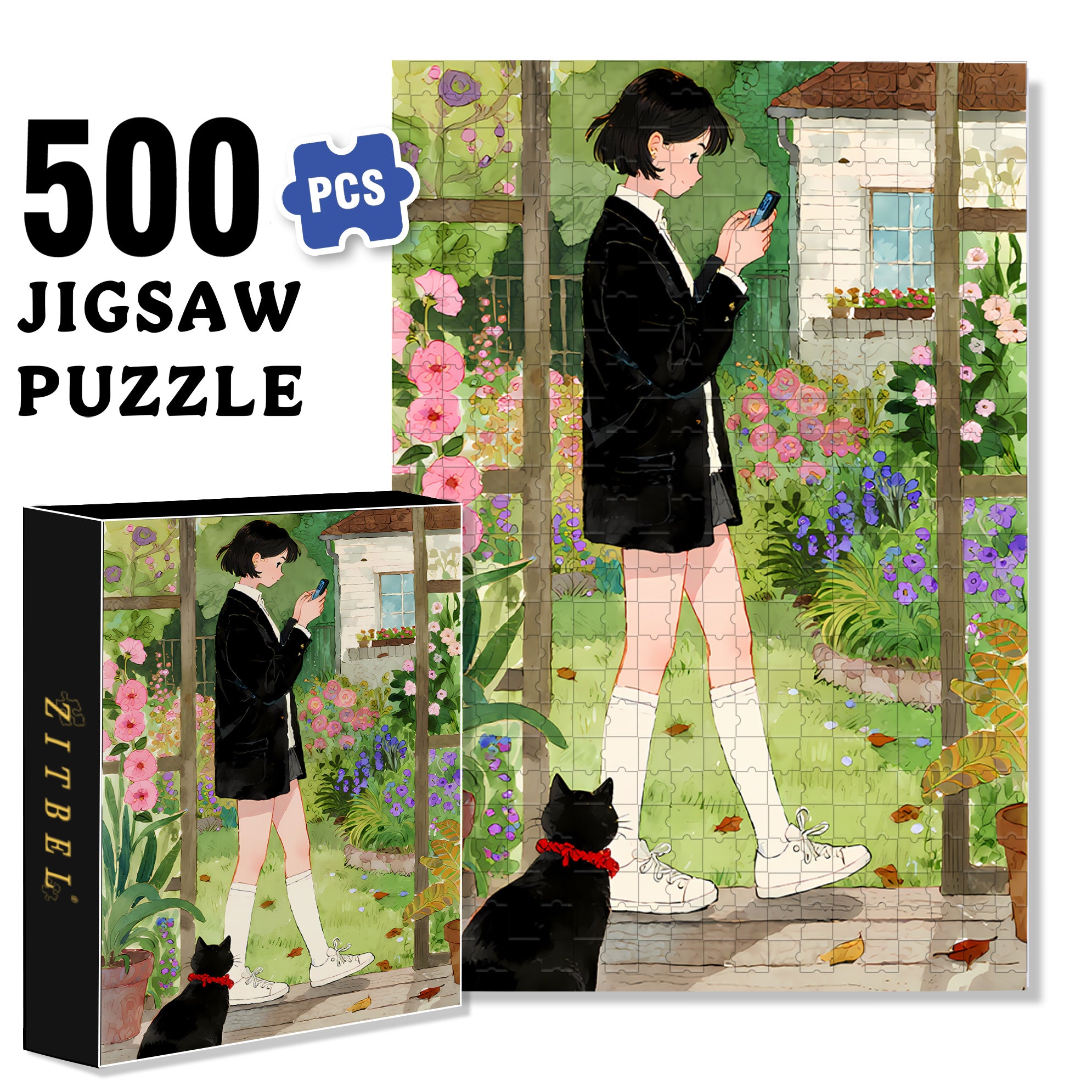 Literary Girl 500pcs/1000pcs Jigsaw Puzzle, Scratch-Resistant, Interactive Family Game & Brain-Boosting DIY Decor, Perfect for Halloween, Christmas & New Year Gifts, Family Puzzle Game
