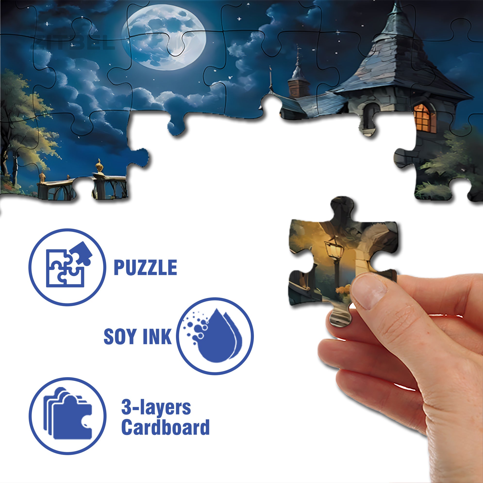 Moonlit Night 500pcs/1000pcs Jigsaw Puzzle, Scratch-Resistant, Interactive Family Game & Brain-Boosting DIY Decor, Perfect for Halloween, Christmas & New Year Gifts, Family Puzzle Game