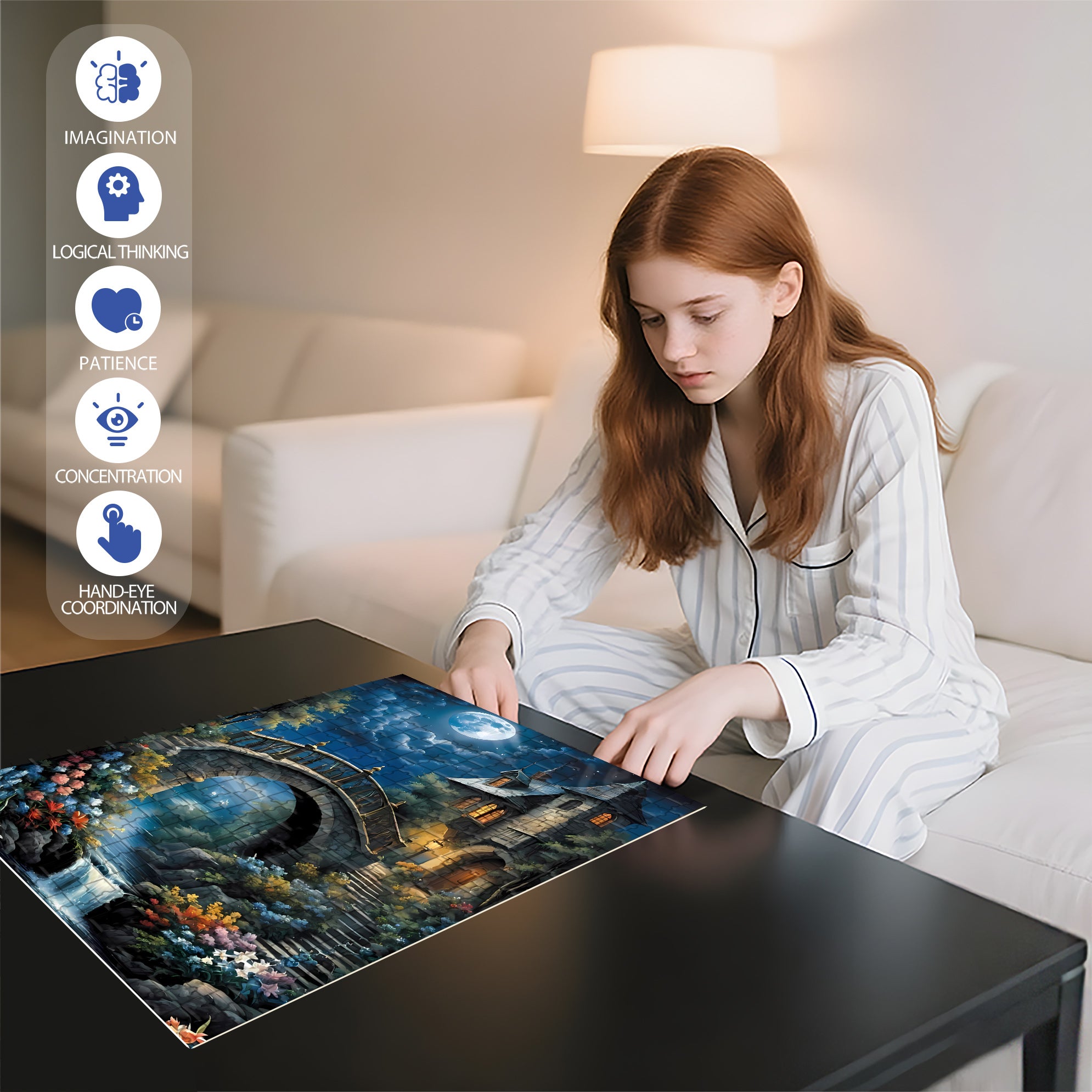 Moonlit Night 500pcs/1000pcs Jigsaw Puzzle, Scratch-Resistant, Interactive Family Game & Brain-Boosting DIY Decor, Perfect for Halloween, Christmas & New Year Gifts, Family Puzzle Game