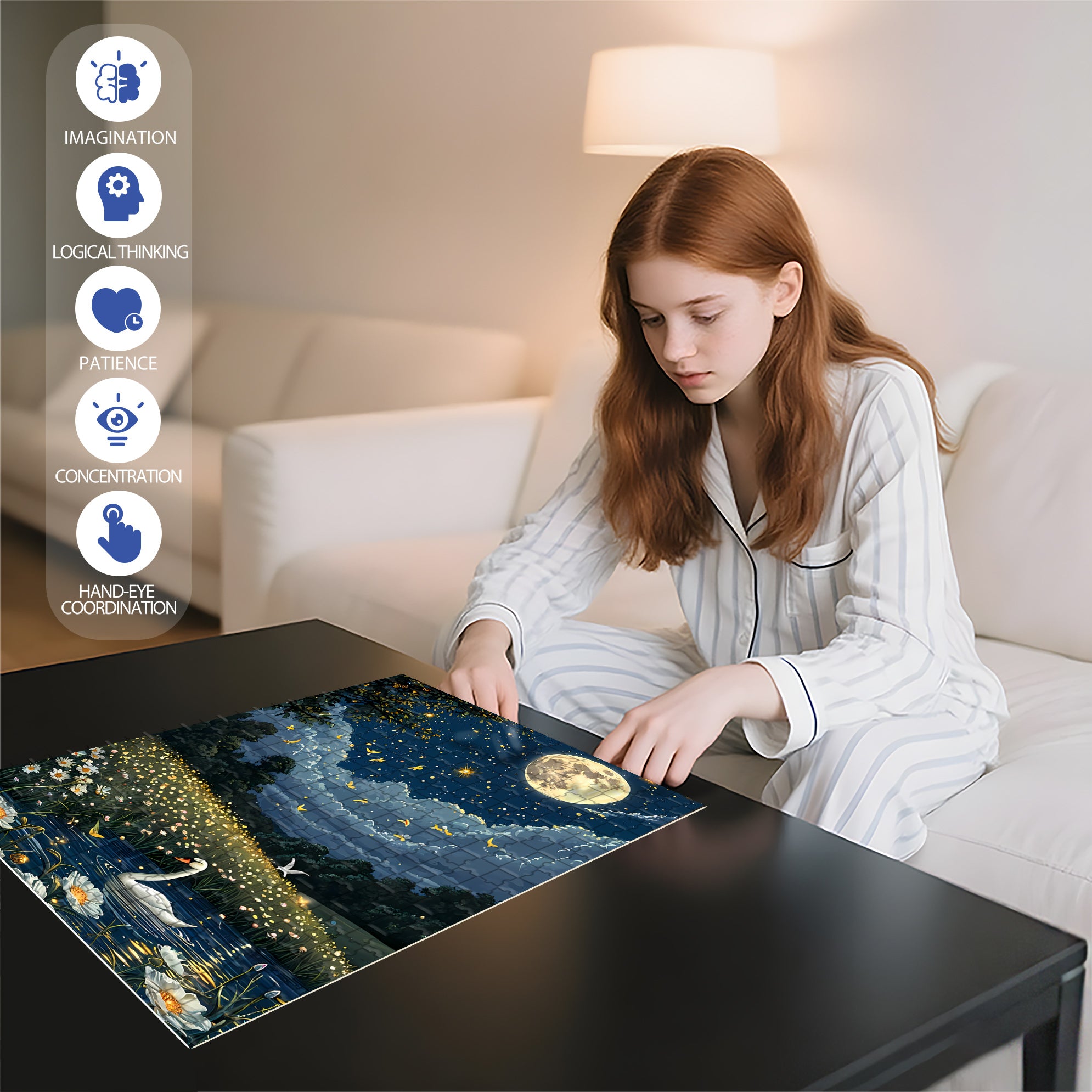 Moonlit Swan 500pcs/1000pcs Jigsaw Puzzle, Scratch-Resistant, Interactive Family Game & Brain-Boosting DIY Decor, Perfect for Halloween, Christmas & New Year Gifts, Family Puzzle Game