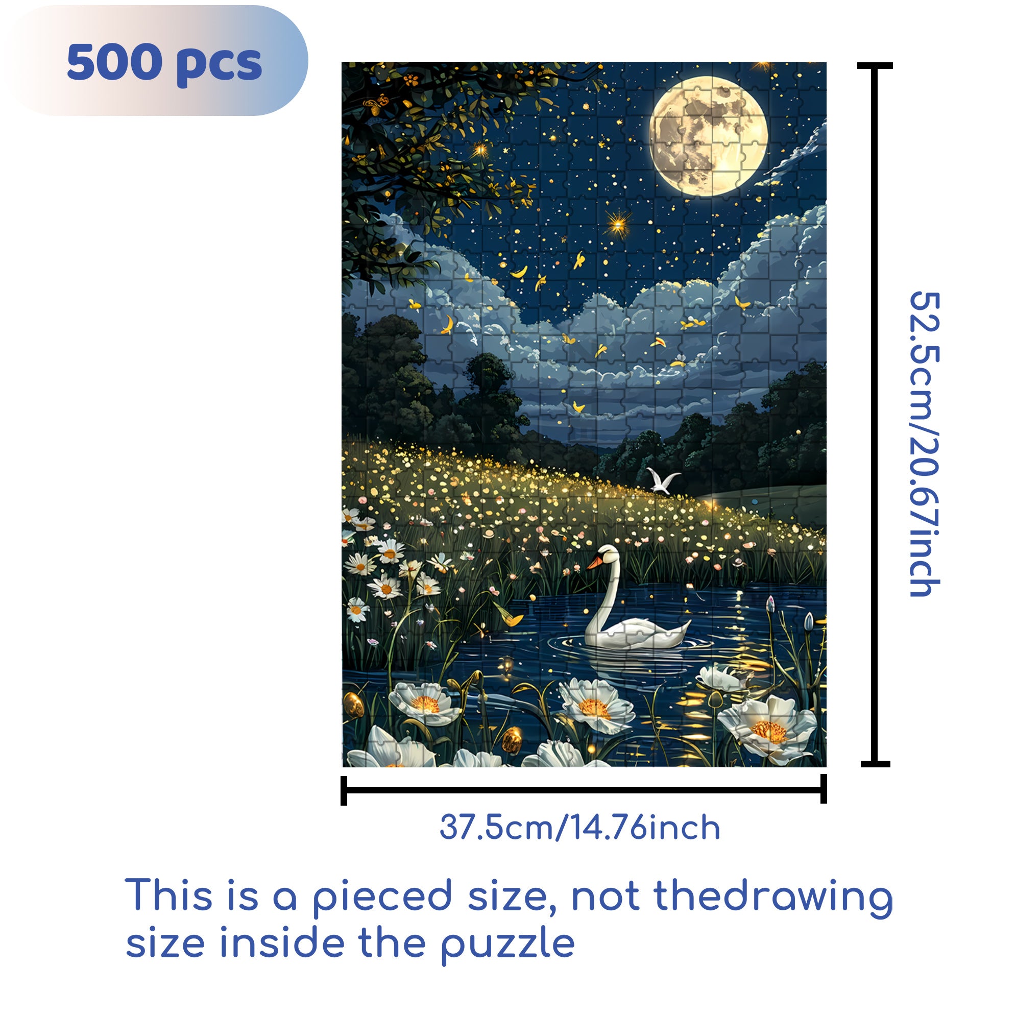 Moonlit Swan 500pcs/1000pcs Jigsaw Puzzle, Scratch-Resistant, Interactive Family Game & Brain-Boosting DIY Decor, Perfect for Halloween, Christmas & New Year Gifts, Family Puzzle Game