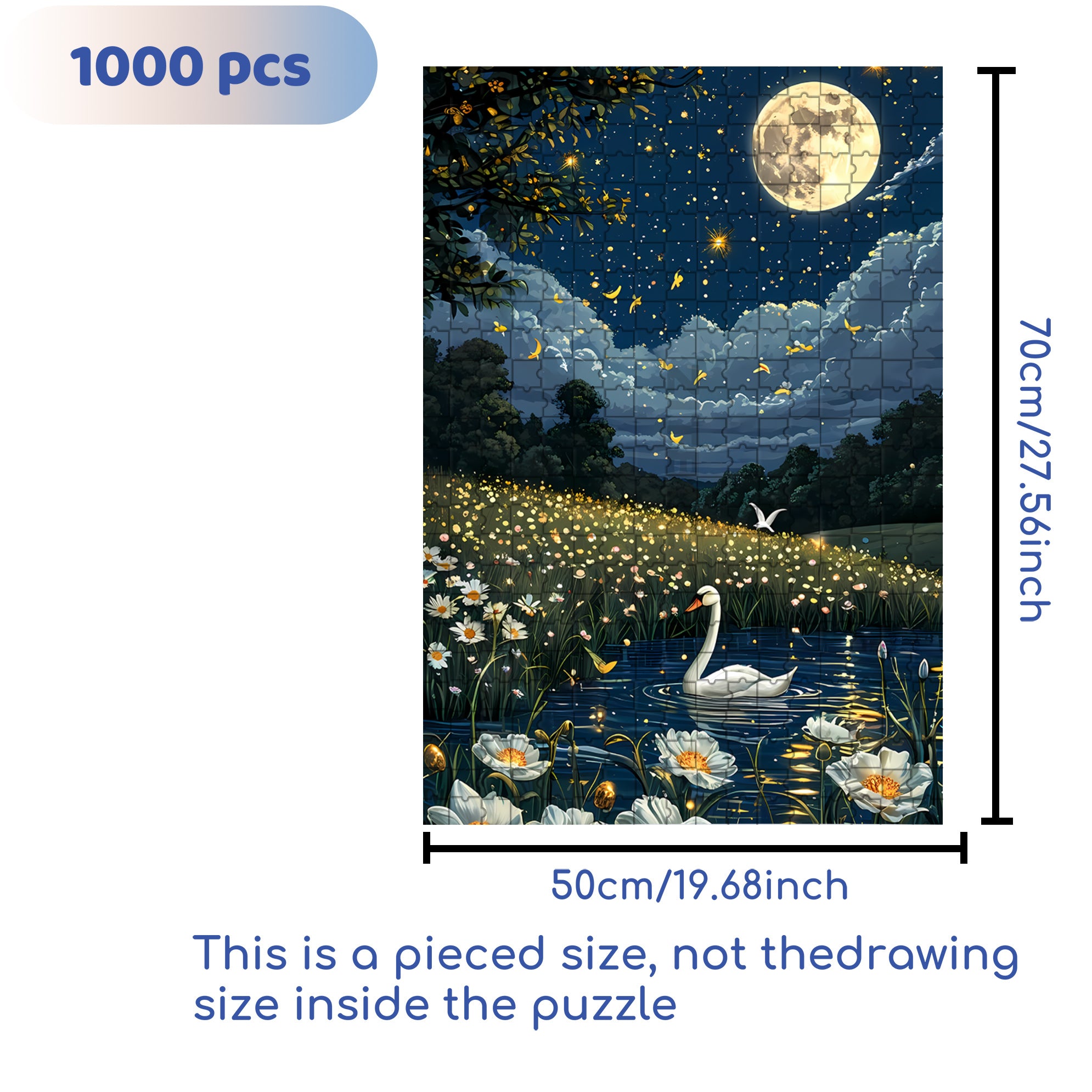 Moonlit Swan 500pcs/1000pcs Jigsaw Puzzle, Scratch-Resistant, Interactive Family Game & Brain-Boosting DIY Decor, Perfect for Halloween, Christmas & New Year Gifts, Family Puzzle Game