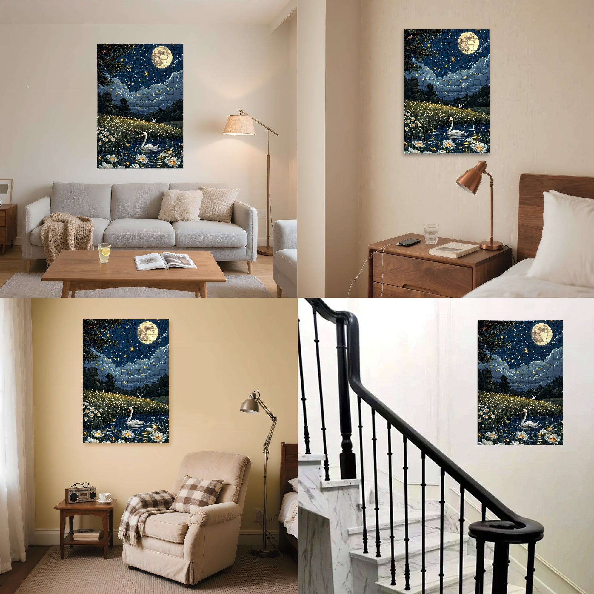 Moonlit Swan 500pcs/1000pcs Jigsaw Puzzle, Scratch-Resistant, Interactive Family Game & Brain-Boosting DIY Decor, Perfect for Halloween, Christmas & New Year Gifts, Family Puzzle Game