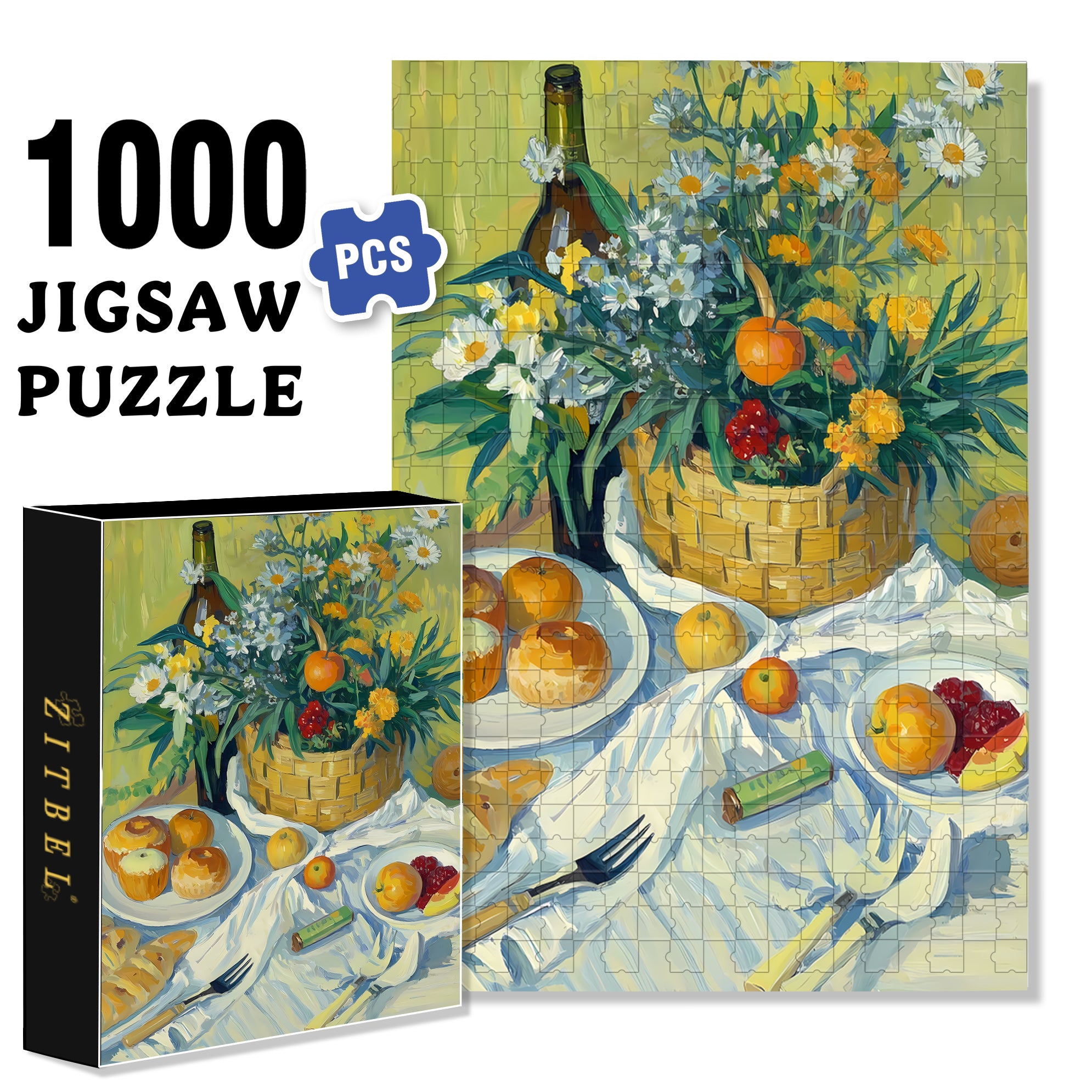 Picnic Basket 500pcs/1000pcs Jigsaw Puzzle, Scratch-Resistant, Interactive Family Game & Brain-Boosting DIY Decor, Perfect for Halloween, Christmas & New Year Gifts, Family Puzzle Game