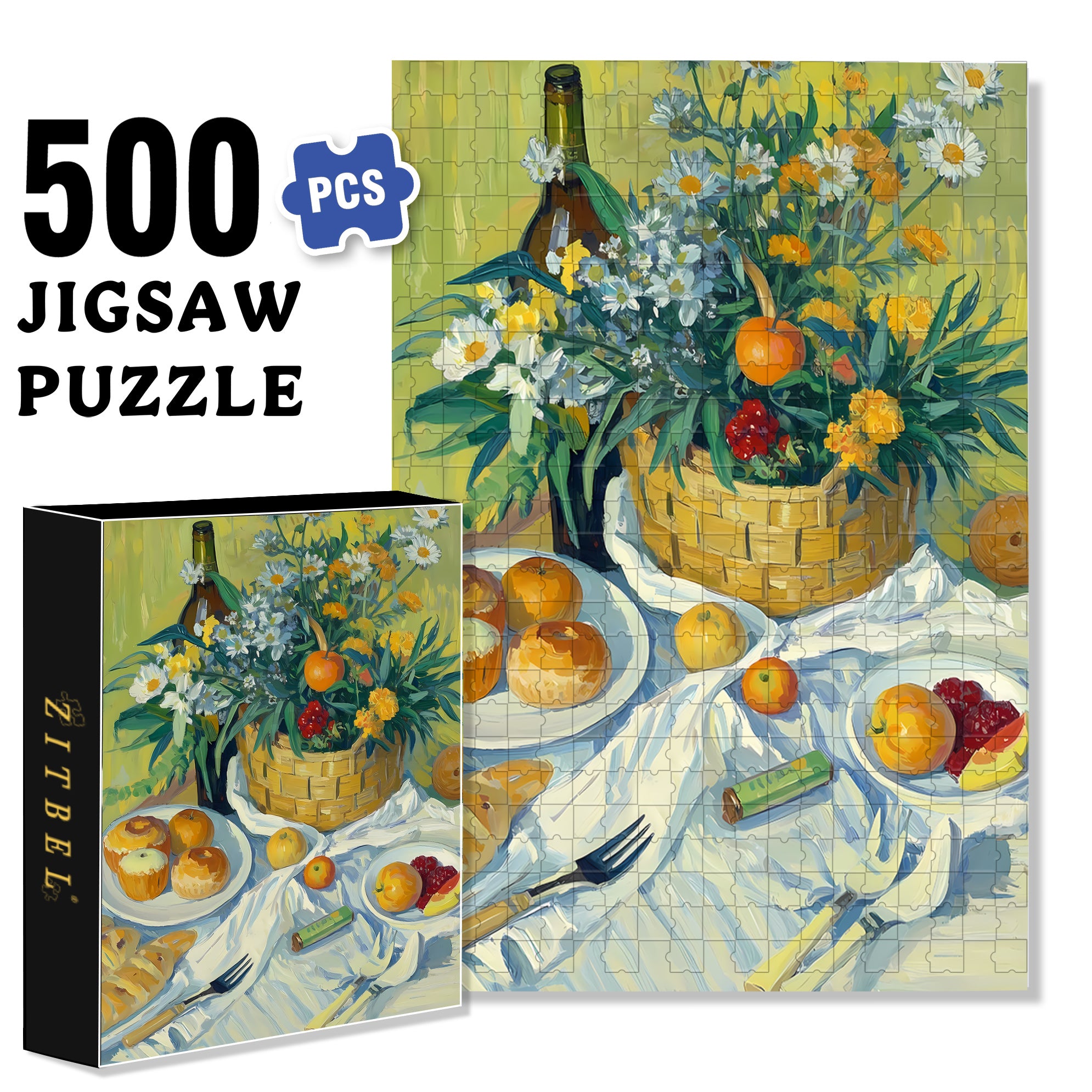 Picnic Basket 500pcs/1000pcs Jigsaw Puzzle, Scratch-Resistant, Interactive Family Game & Brain-Boosting DIY Decor, Perfect for Halloween, Christmas & New Year Gifts, Family Puzzle Game