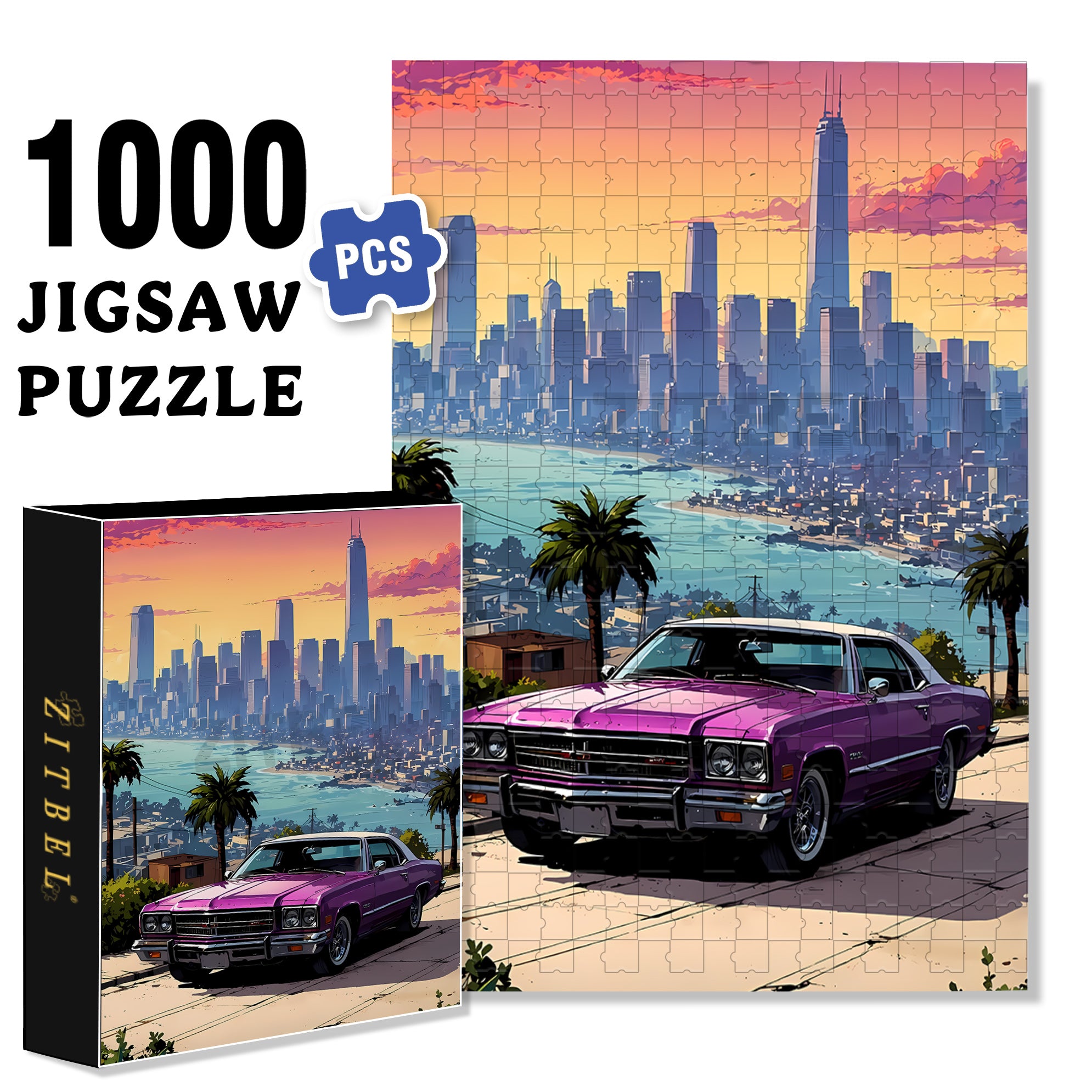Purple Car 500pcs/1000pcs Jigsaw Puzzle, Scratch-Resistant, Interactive Family Game & Brain-Boosting DIY Decor, Perfect for Halloween, Christmas & New Year Gifts, Family Puzzle Game