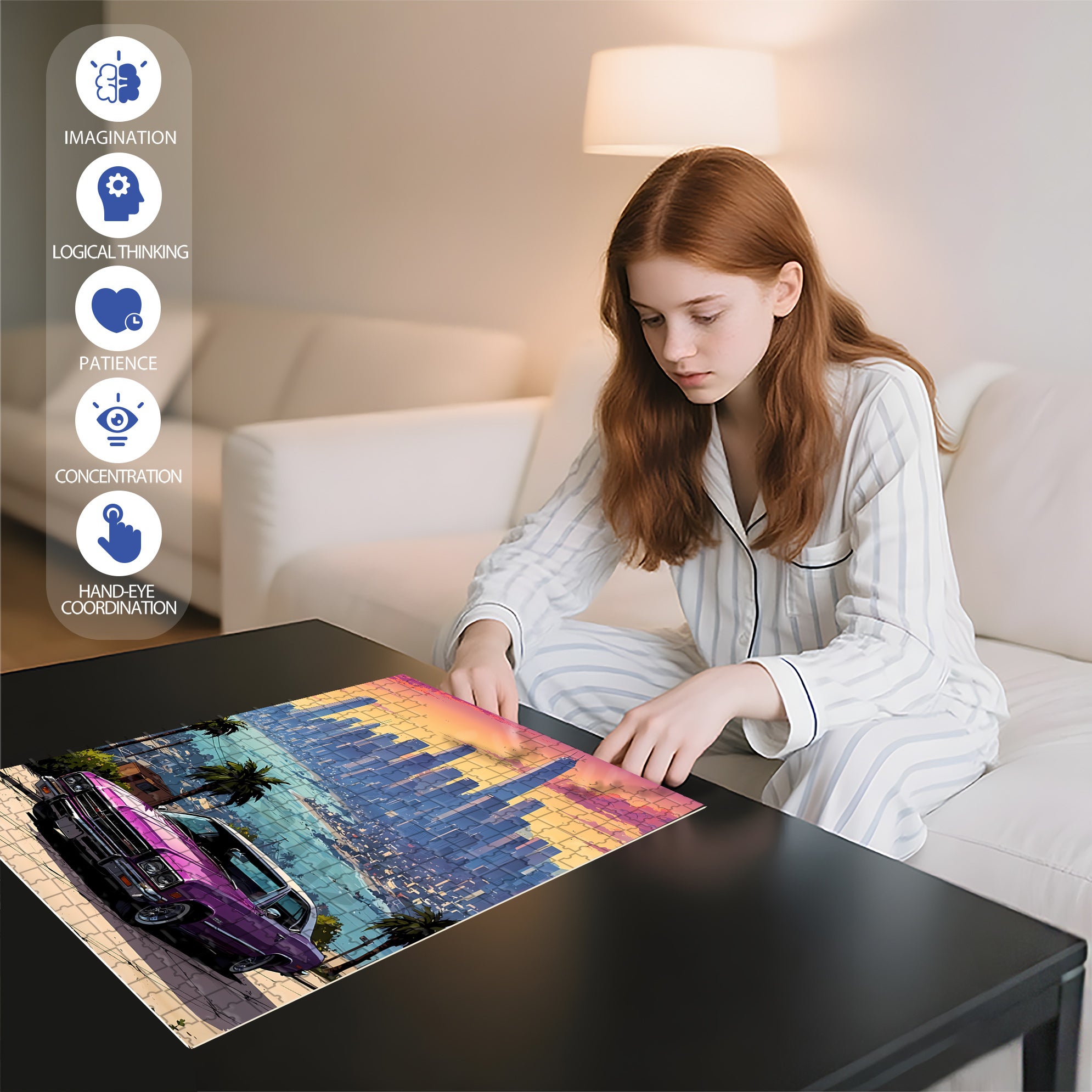 Purple Car 500pcs/1000pcs Jigsaw Puzzle, Scratch-Resistant, Interactive Family Game & Brain-Boosting DIY Decor, Perfect for Halloween, Christmas & New Year Gifts, Family Puzzle Game