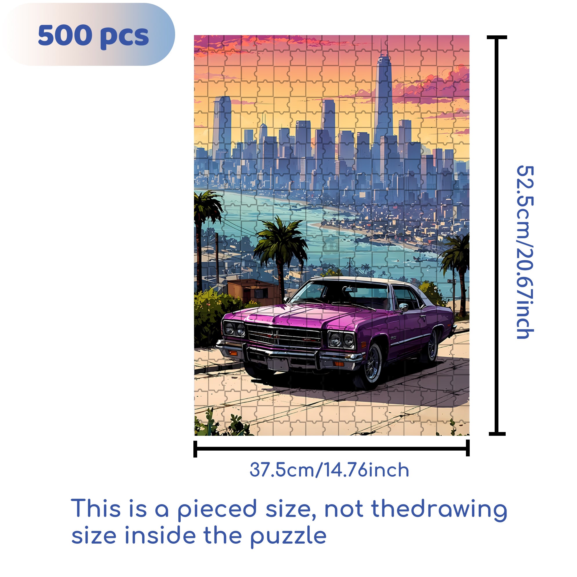 Purple Car 500pcs/1000pcs Jigsaw Puzzle, Scratch-Resistant, Interactive Family Game & Brain-Boosting DIY Decor, Perfect for Halloween, Christmas & New Year Gifts, Family Puzzle Game