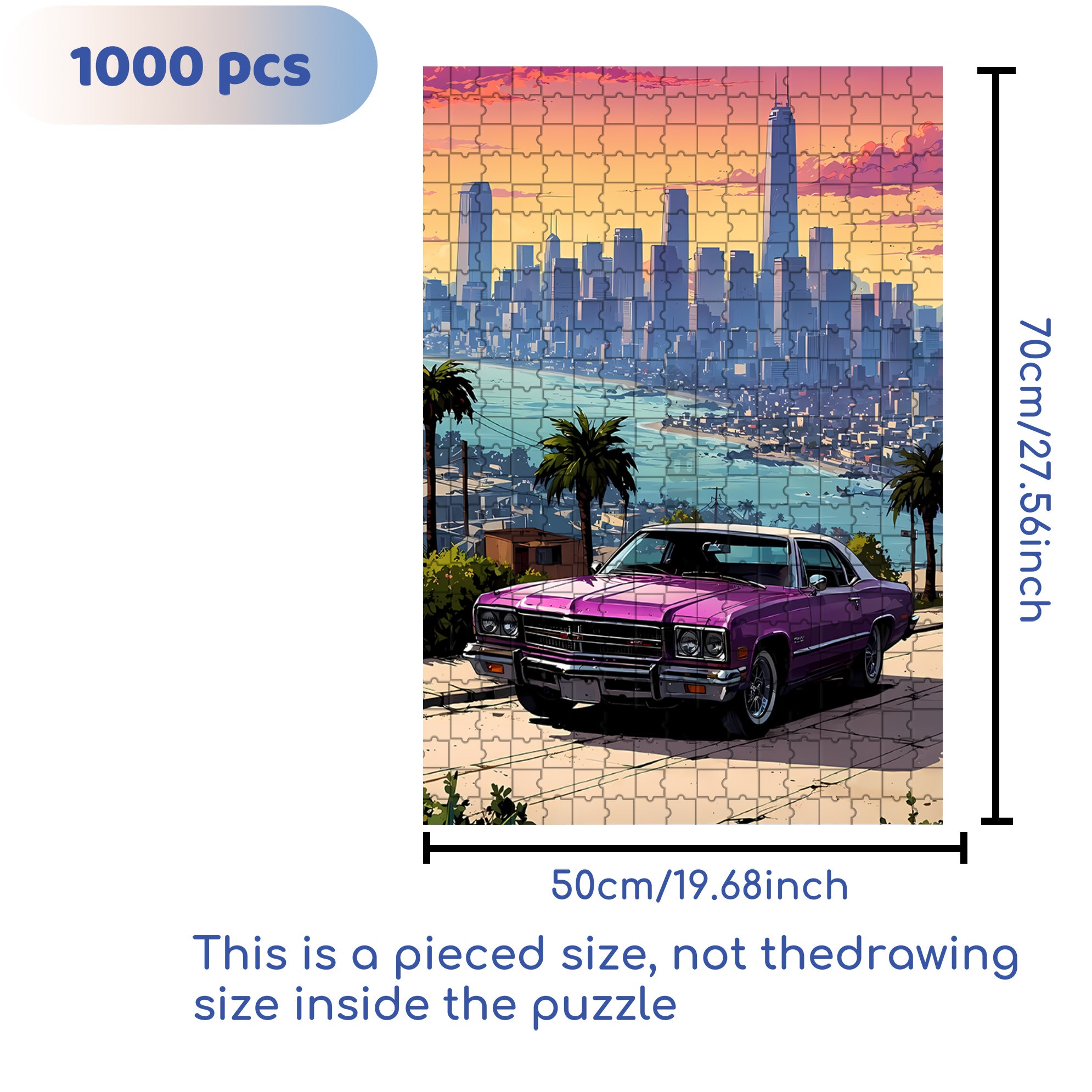 Purple Car 500pcs/1000pcs Jigsaw Puzzle, Scratch-Resistant, Interactive Family Game & Brain-Boosting DIY Decor, Perfect for Halloween, Christmas & New Year Gifts, Family Puzzle Game