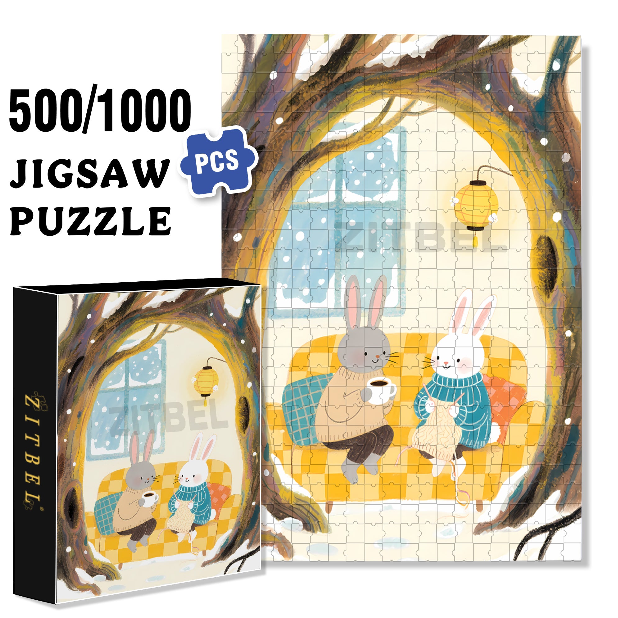 Rabbit Nest 500pcs/1000pcs Jigsaw Puzzle, Scratch-Resistant, Interactive Family Game & Brain-Boosting DIY Decor, Perfect for Halloween, Christmas & New Year Gifts, Family Puzzle Game