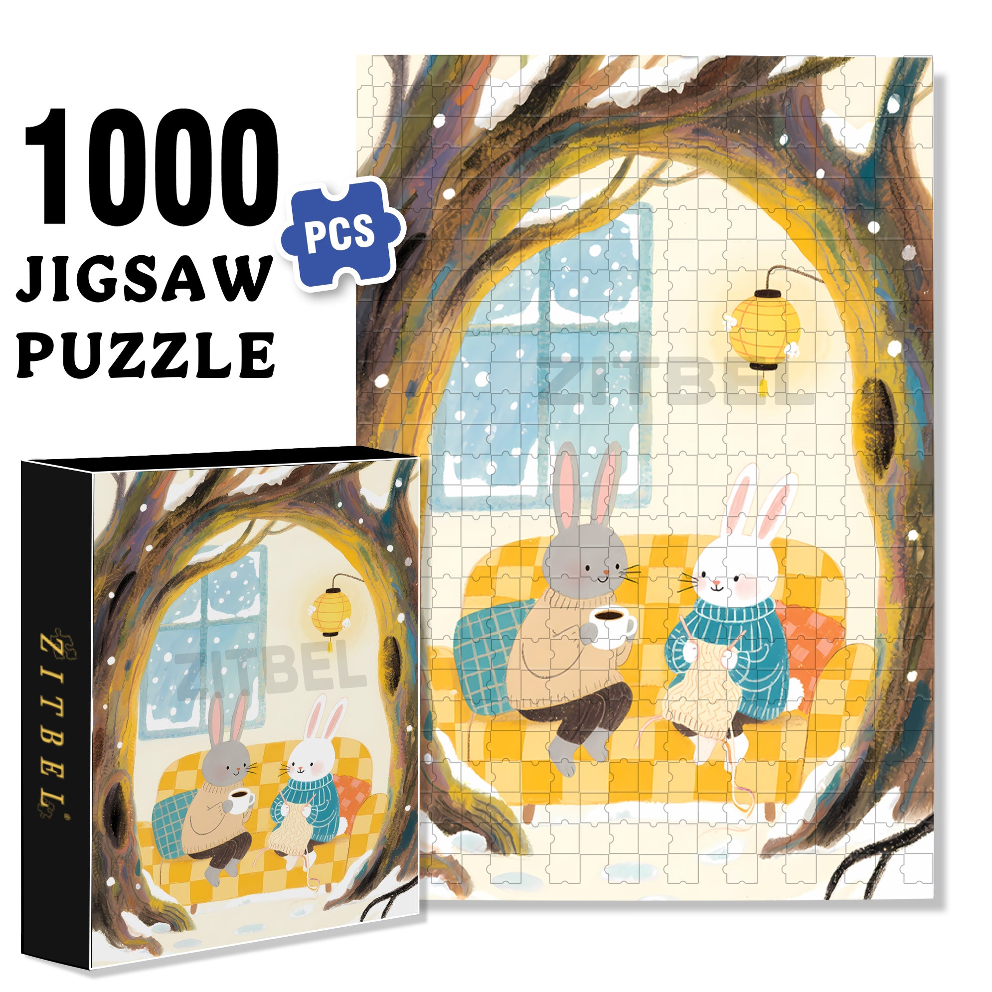 Rabbit Nest 500pcs/1000pcs Jigsaw Puzzle, Scratch-Resistant, Interactive Family Game & Brain-Boosting DIY Decor, Perfect for Halloween, Christmas & New Year Gifts, Family Puzzle Game