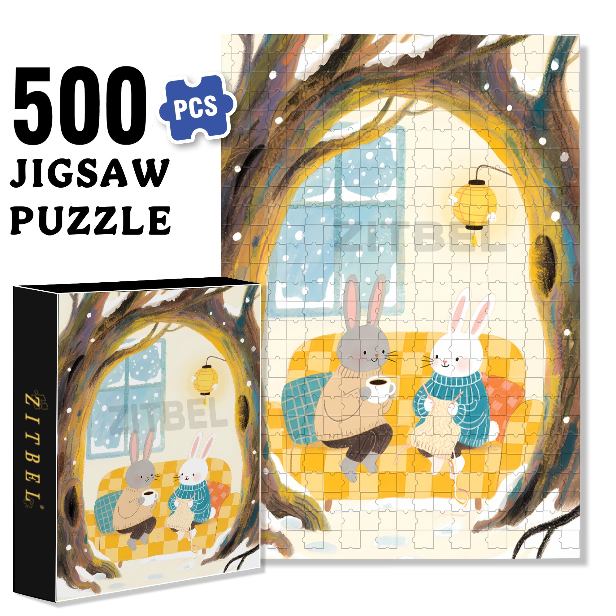 Rabbit Nest 500pcs/1000pcs Jigsaw Puzzle, Scratch-Resistant, Interactive Family Game & Brain-Boosting DIY Decor, Perfect for Halloween, Christmas & New Year Gifts, Family Puzzle Game