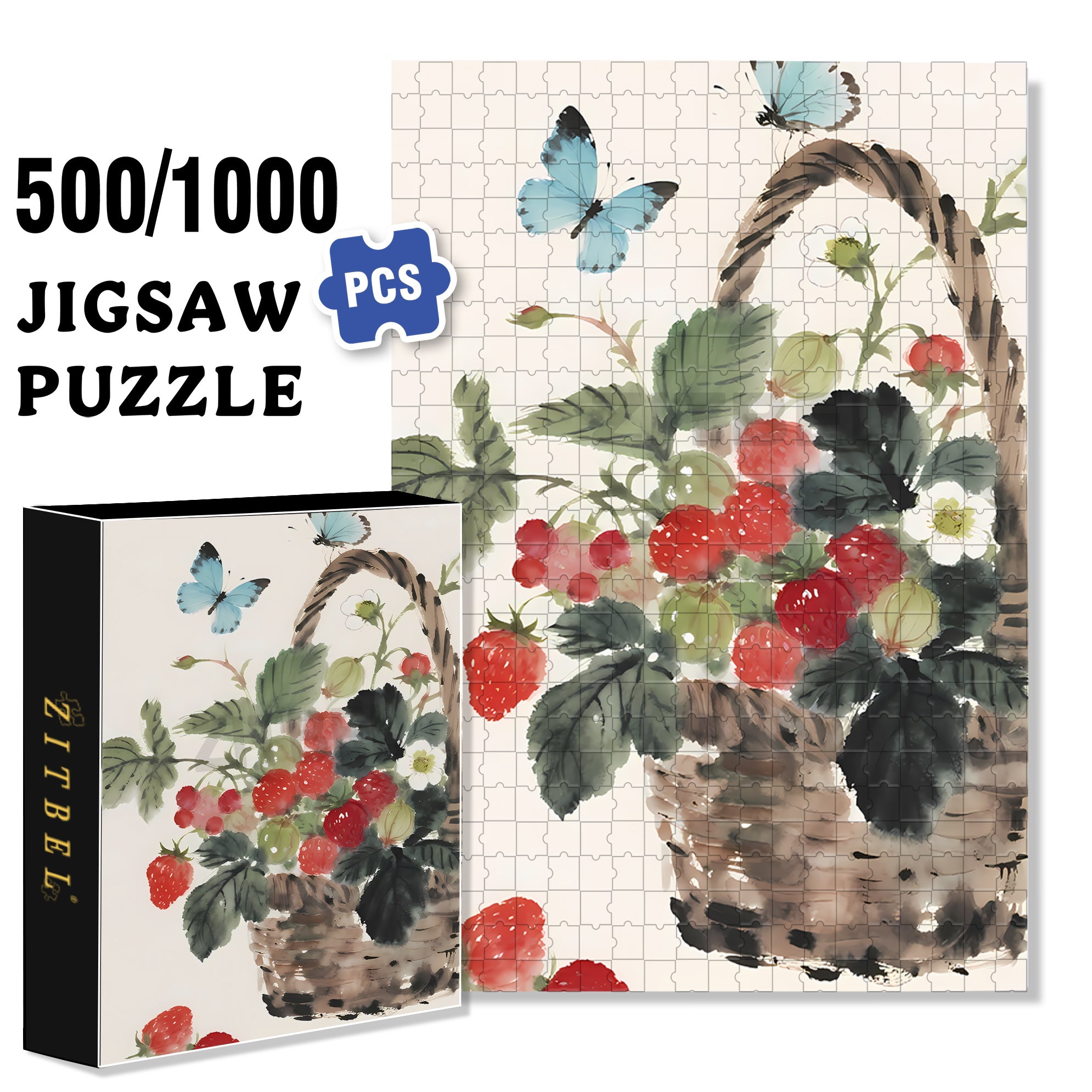 Rattan Basket 500pcs/1000pcs Jigsaw Puzzle, Scratch-Resistant, Interactive Family Game & Brain-Boosting DIY Decor, Perfect for Halloween, Christmas & New Year Gifts, Family Puzzle Game