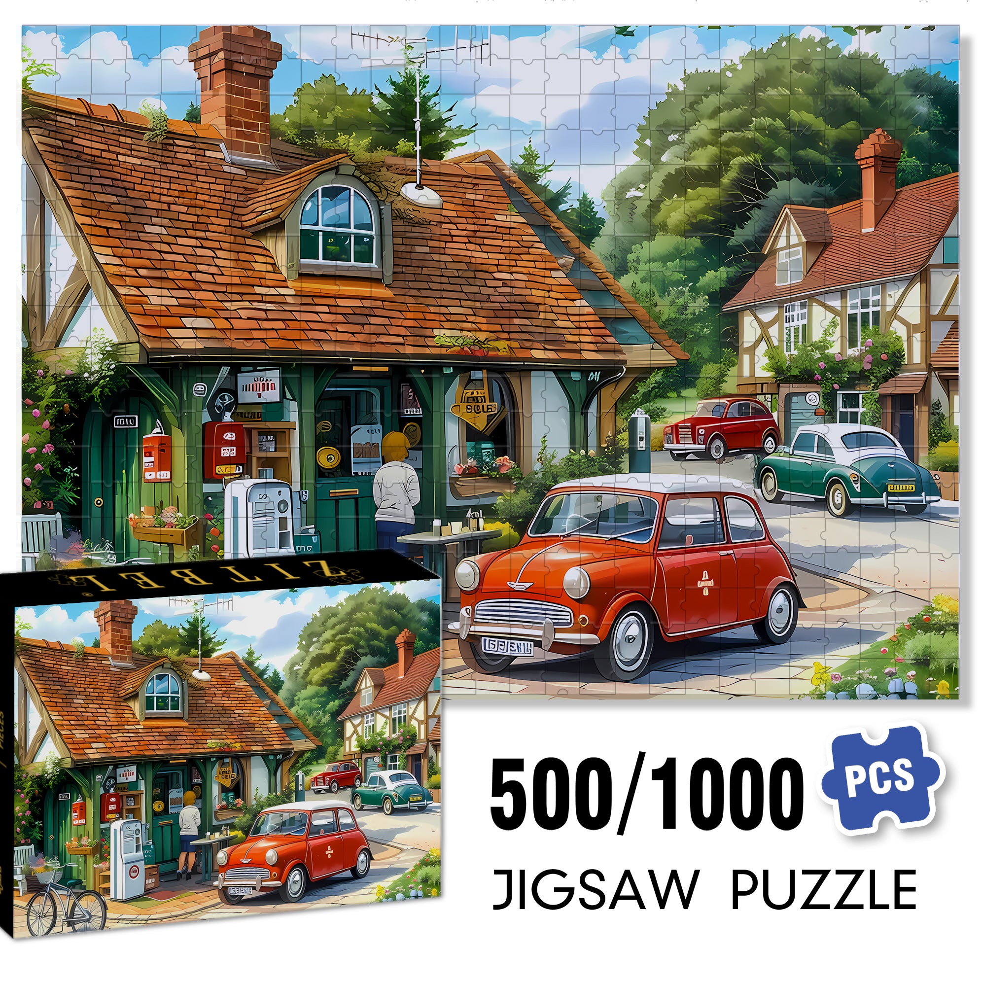 Red-Brick Cottages 500pcs/1000pcs Jigsaw Puzzle, Scratch-Resistant, Interactive Family Game & Brain-Boosting DIY Decor, Perfect for Halloween, Christmas & New Year Gifts, Family Puzzle Game