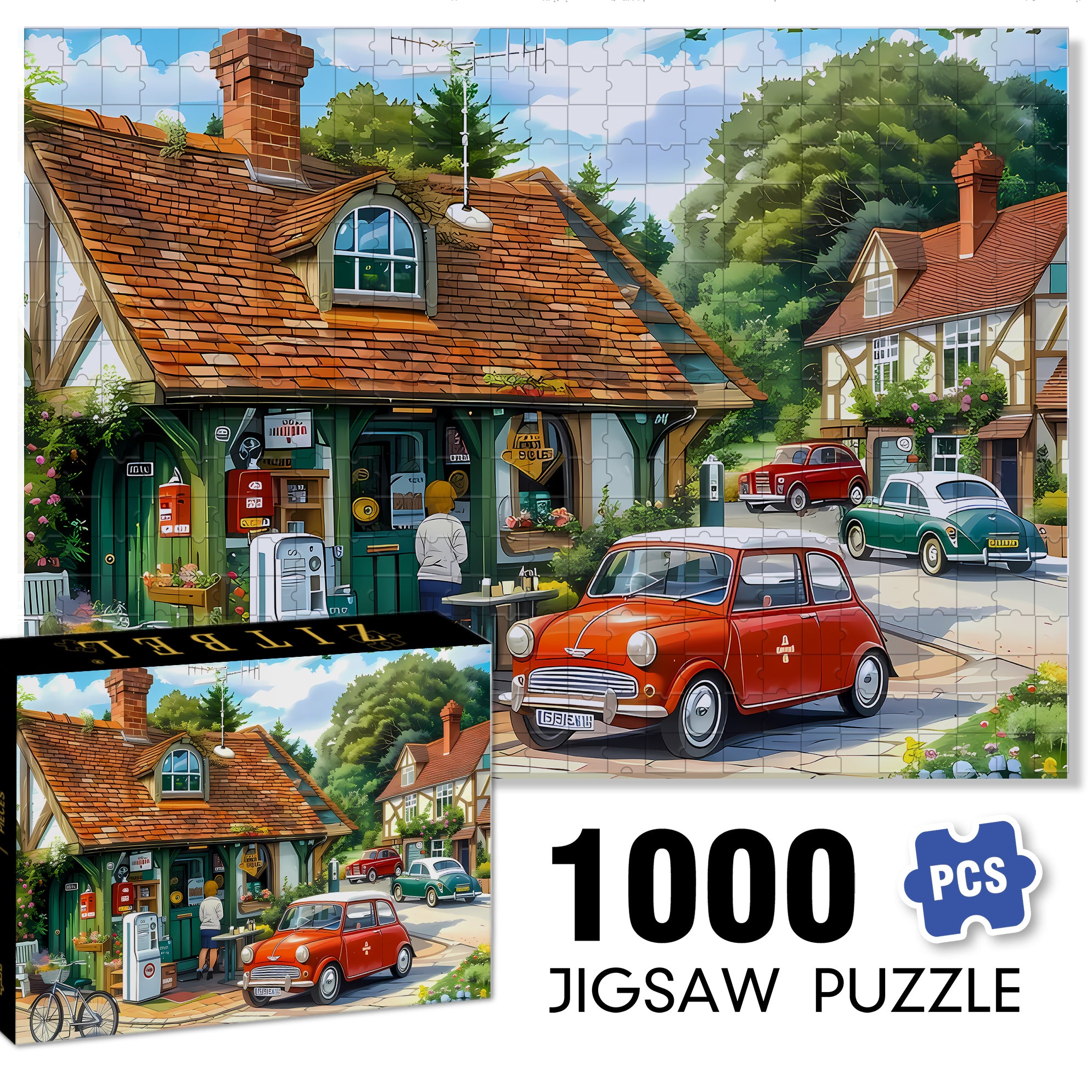 Red-Brick Cottages 500pcs/1000pcs Jigsaw Puzzle, Scratch-Resistant, Interactive Family Game & Brain-Boosting DIY Decor, Perfect for Halloween, Christmas & New Year Gifts, Family Puzzle Game