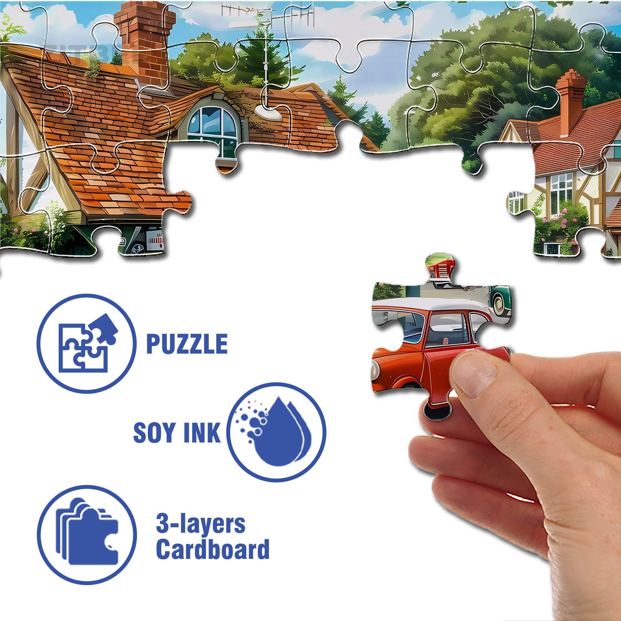 Red-Brick Cottages 500pcs/1000pcs Jigsaw Puzzle, Scratch-Resistant, Interactive Family Game & Brain-Boosting DIY Decor, Perfect for Halloween, Christmas & New Year Gifts, Family Puzzle Game
