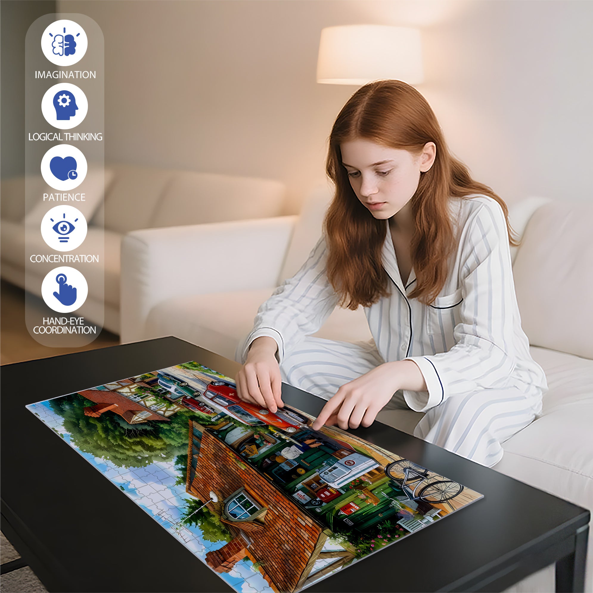 Red-Brick Cottages 500pcs/1000pcs Jigsaw Puzzle, Scratch-Resistant, Interactive Family Game & Brain-Boosting DIY Decor, Perfect for Halloween, Christmas & New Year Gifts, Family Puzzle Game