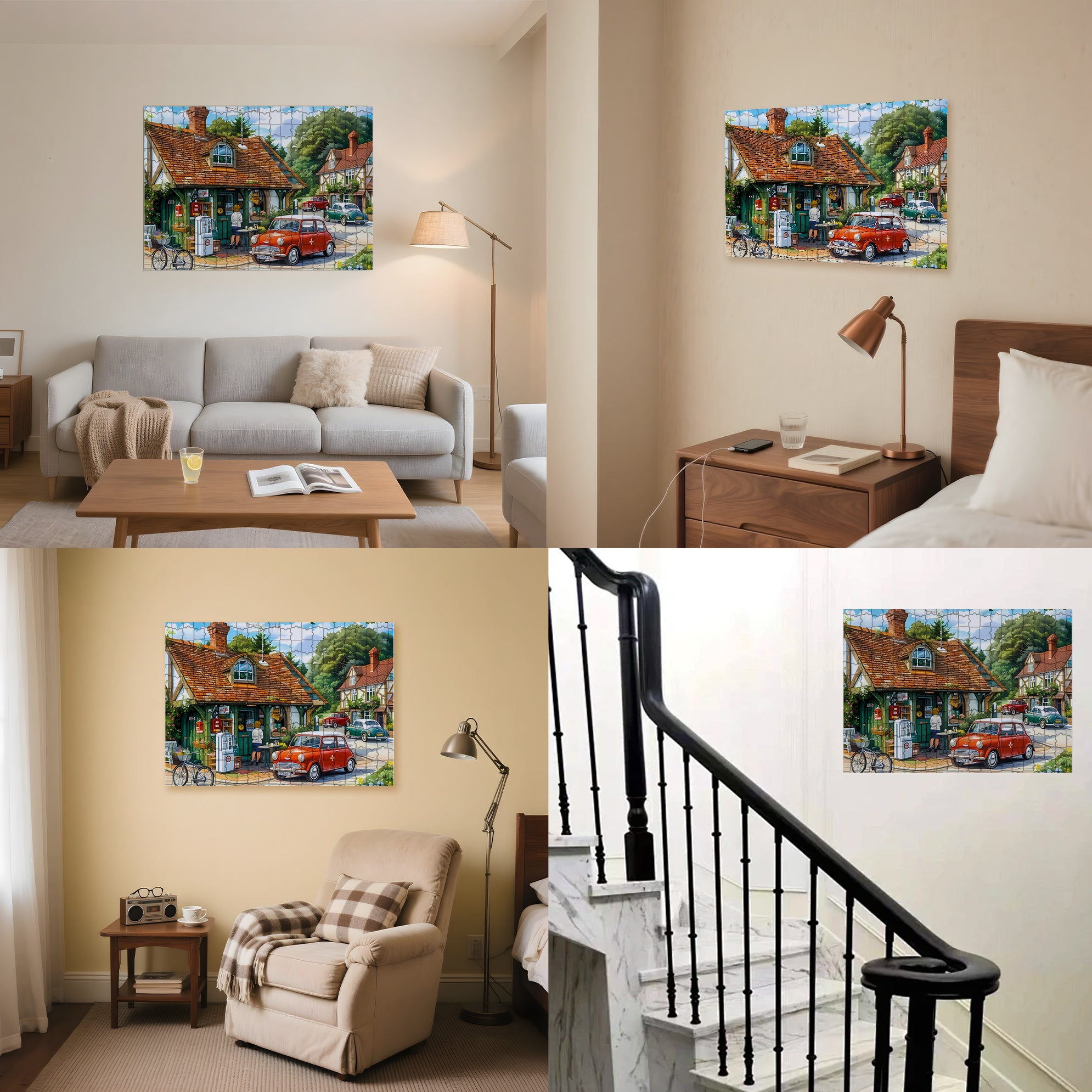 Red-Brick Cottages 500pcs/1000pcs Jigsaw Puzzle, Scratch-Resistant, Interactive Family Game & Brain-Boosting DIY Decor, Perfect for Halloween, Christmas & New Year Gifts, Family Puzzle Game