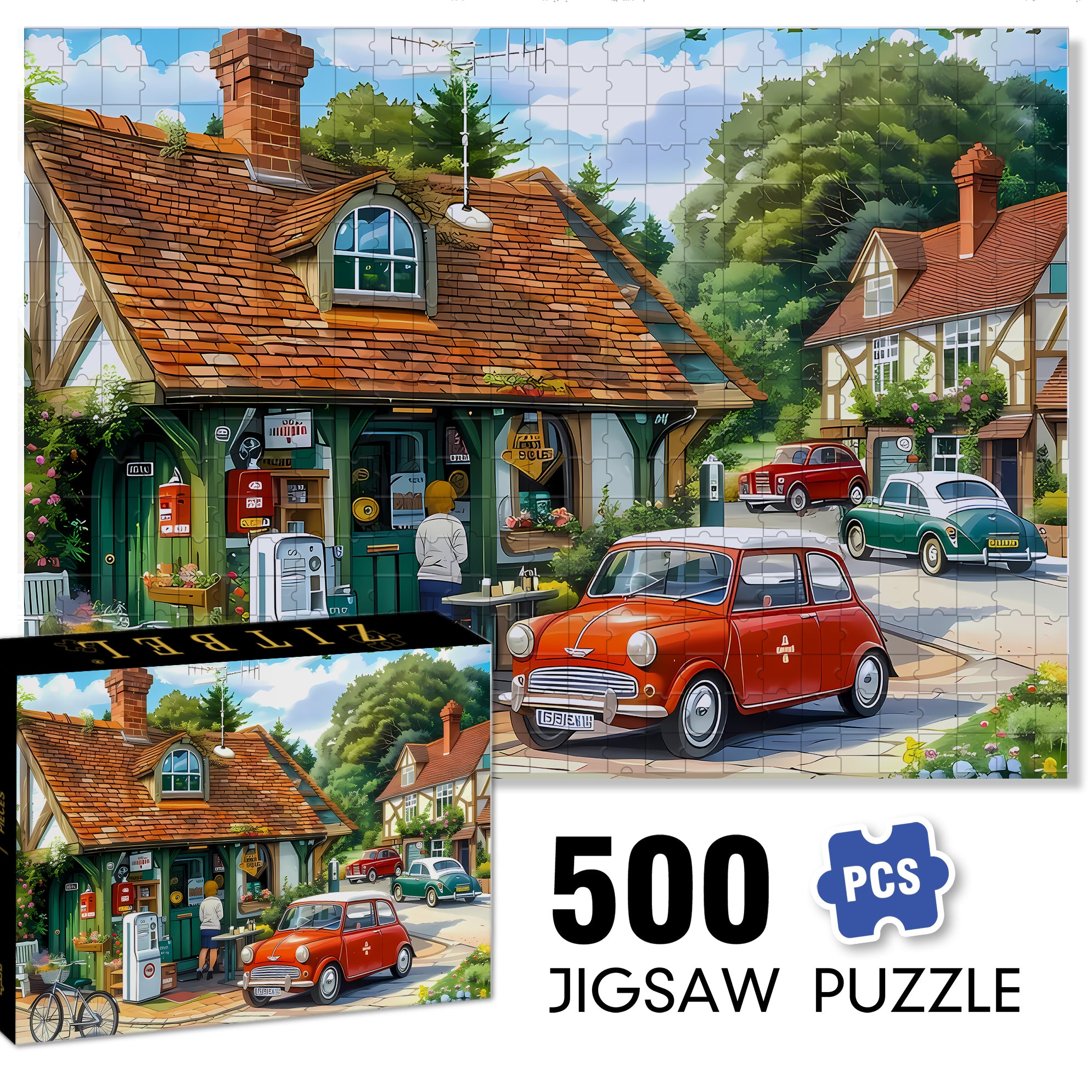 Red-Brick Cottages 500pcs/1000pcs Jigsaw Puzzle, Scratch-Resistant, Interactive Family Game & Brain-Boosting DIY Decor, Perfect for Halloween, Christmas & New Year Gifts, Family Puzzle Game
